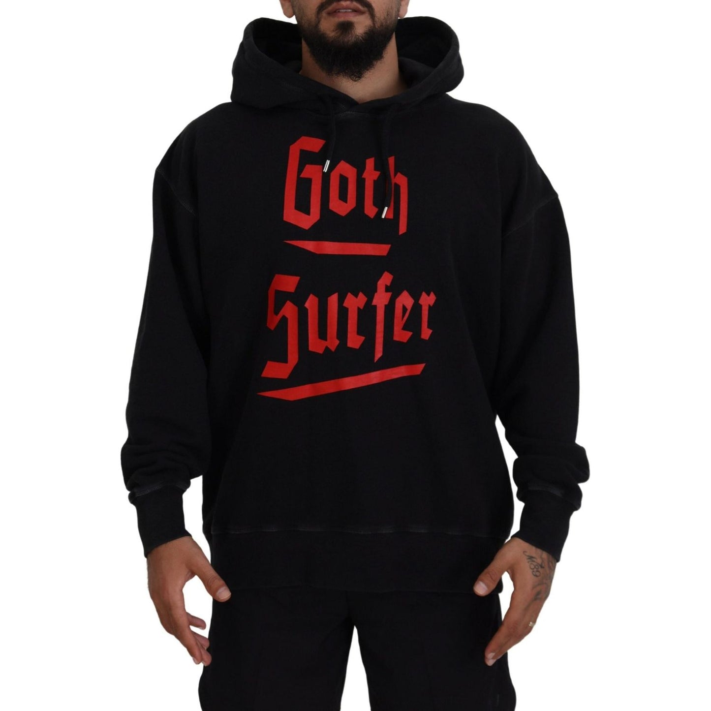 Dsquared² Black Cotton Hooded Printed Men Pullover Sweater Dsquared² Black