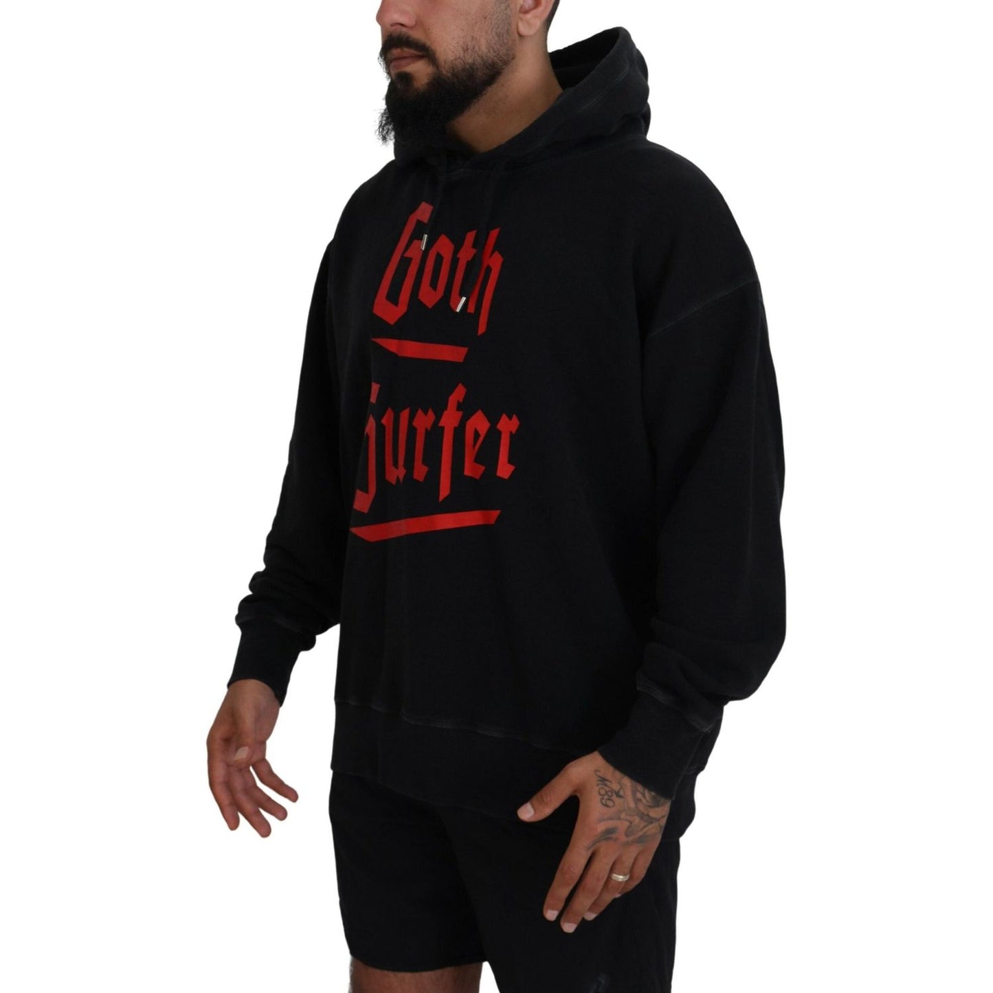 Dsquared² Black Cotton Hooded Printed Men Pullover Sweater Dsquared² Black