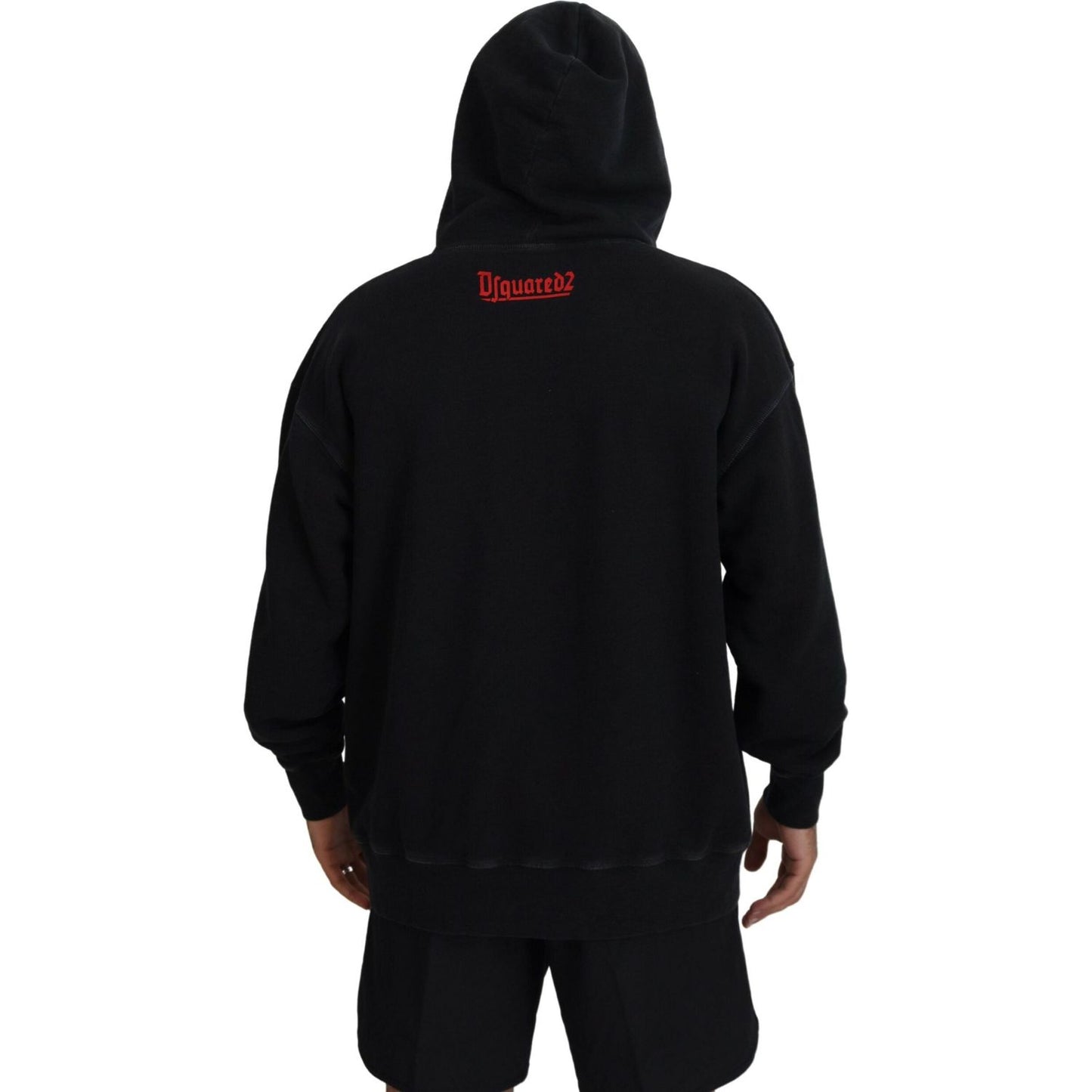 Dsquared² Black Cotton Hooded Printed Men Pullover Sweater Dsquared² Black