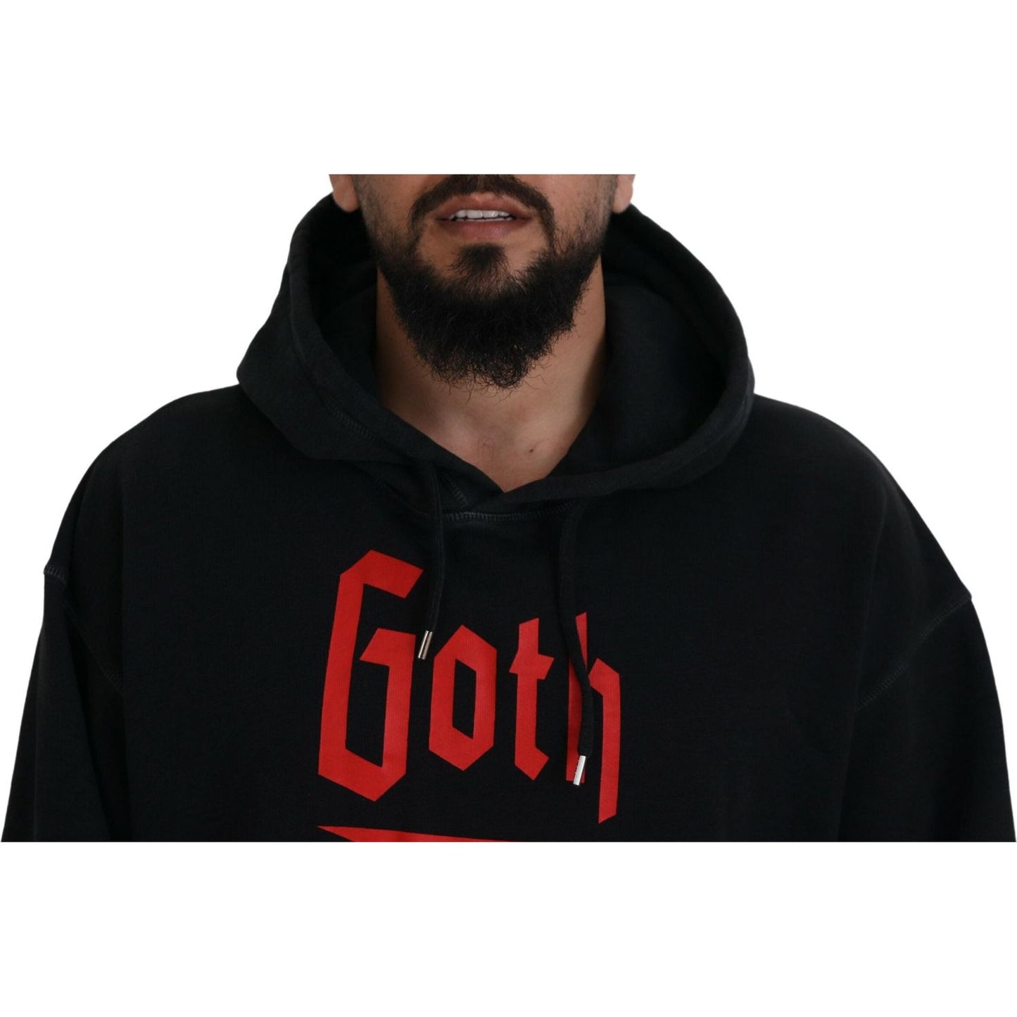 Dsquared² Black Cotton Hooded Printed Men Pullover Sweater Dsquared² Black