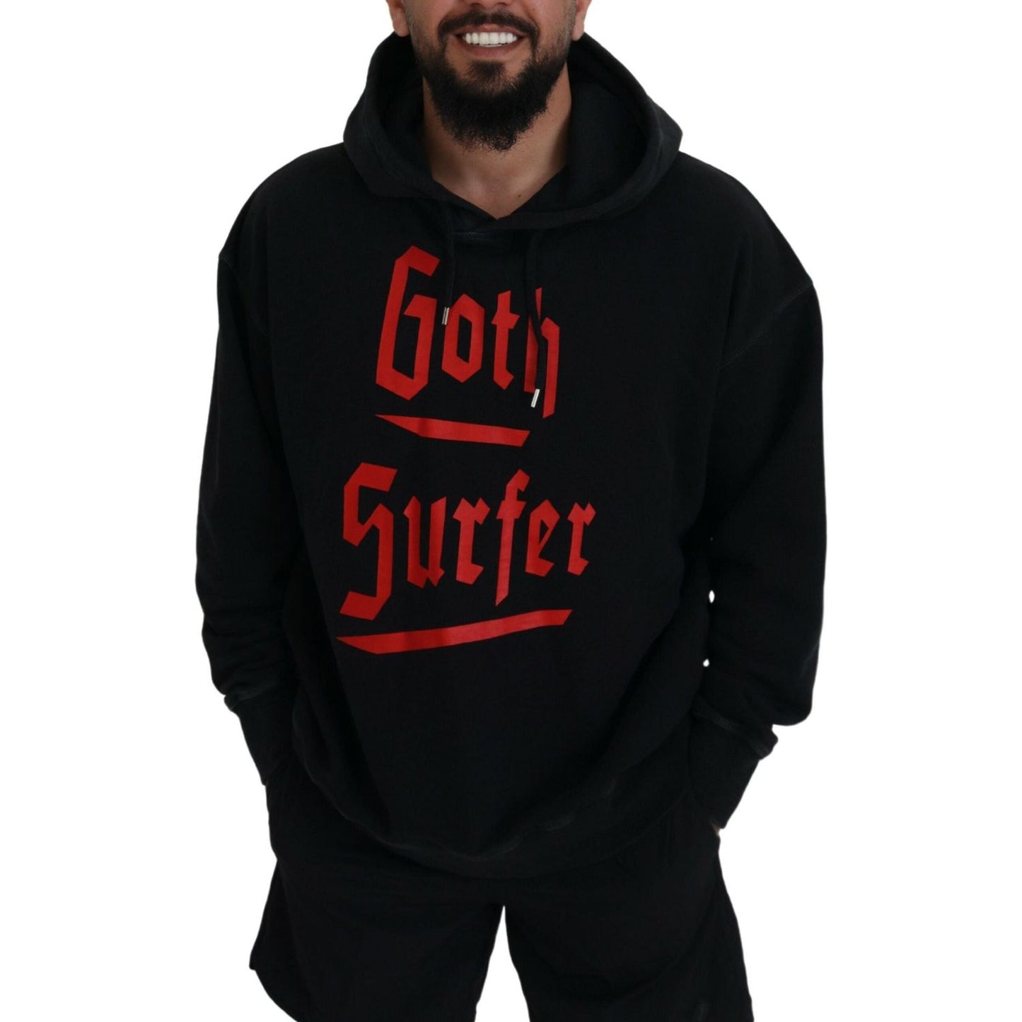 Dsquared² Black Cotton Hooded Printed Men Pullover Sweater Dsquared² Black