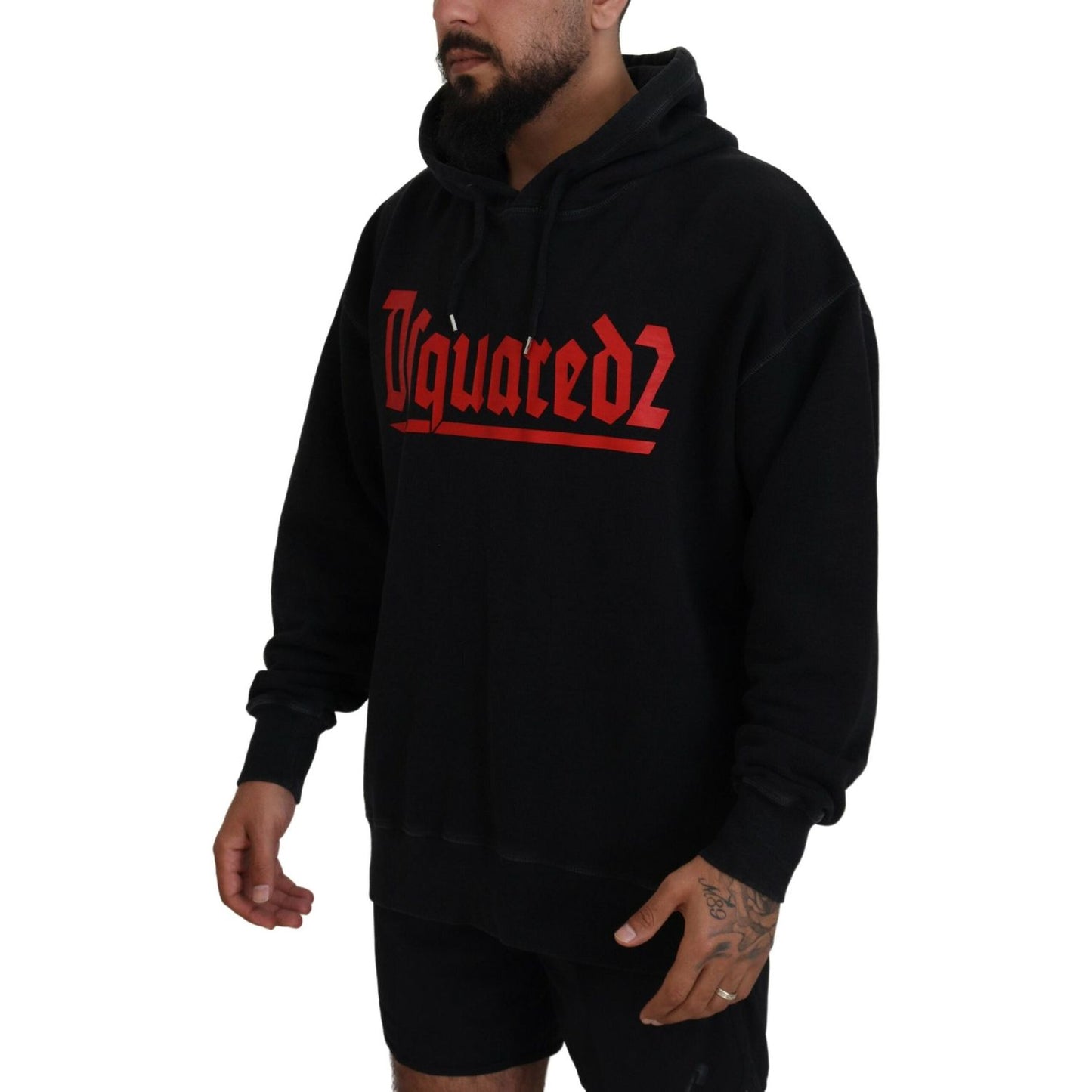 Dsquared² Black Cotton Hooded Printed Men Pullover Sweater Dsquared² Black