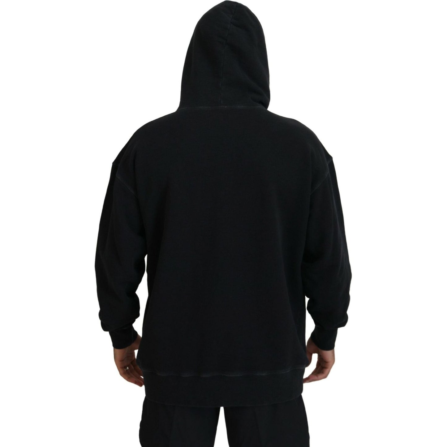 Dsquared² Black Cotton Hooded Printed Men Pullover Sweater Dsquared² Black