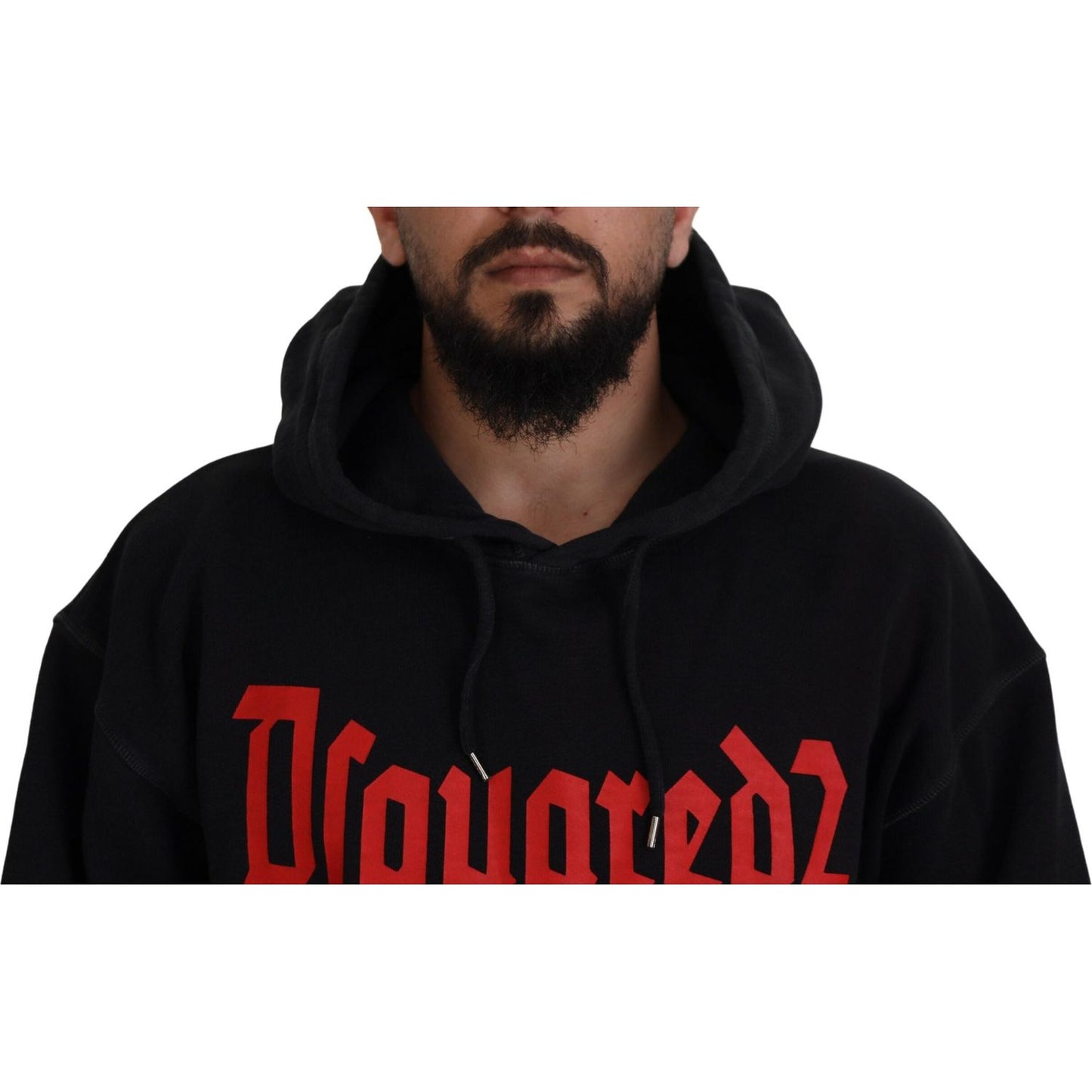 Dsquared² Black Cotton Hooded Printed Men Pullover Sweater Dsquared² Black