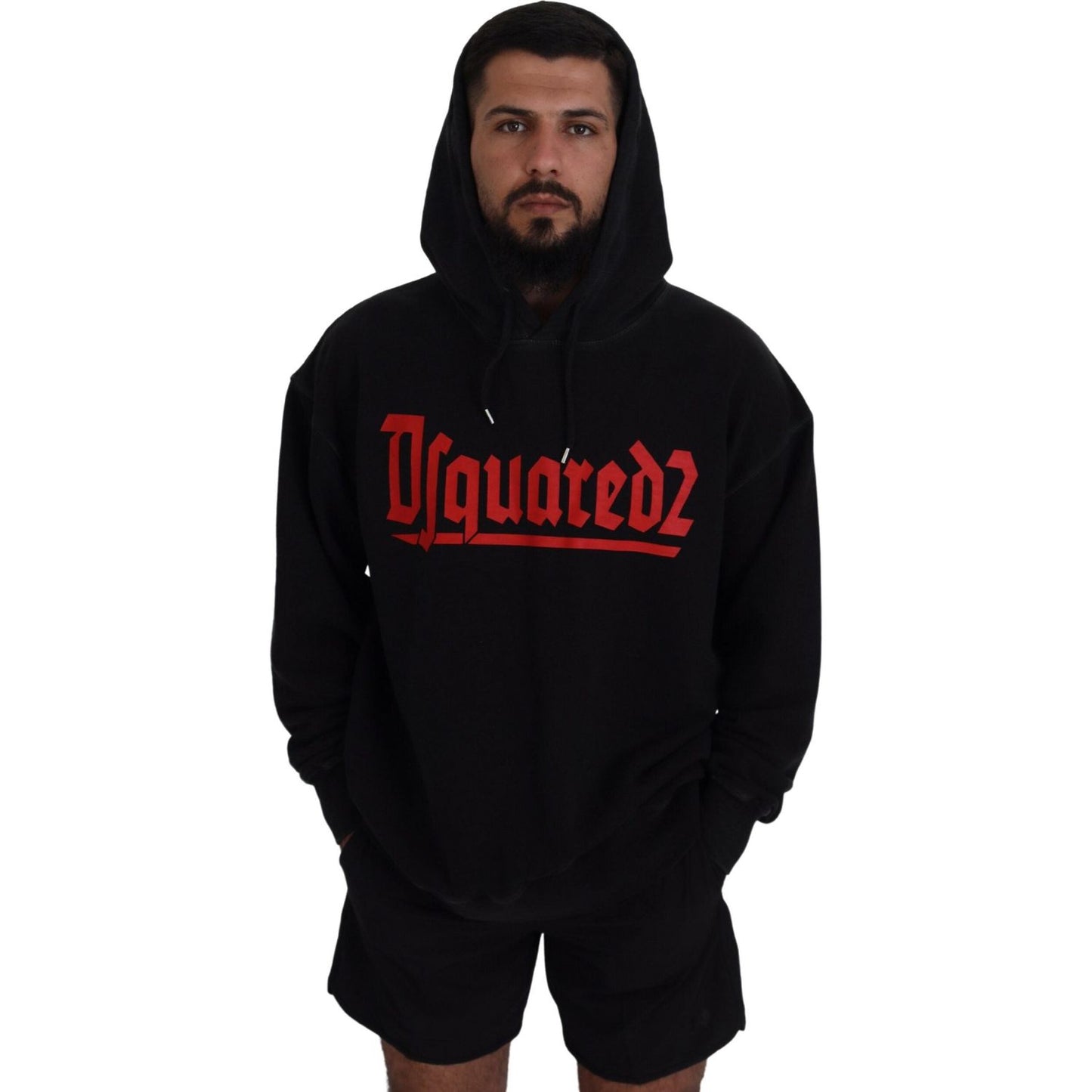 Dsquared² Black Cotton Hooded Printed Men Pullover Sweater Dsquared² Black
