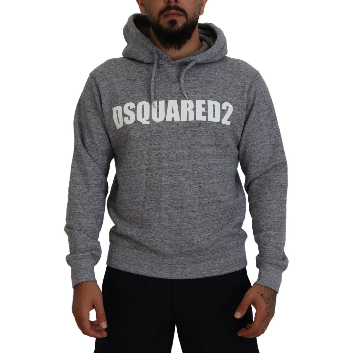 Dsquared² Gray Cotton Hooded Logo Print Men Pullover Sweater Dsquared² Dark Slate Gray