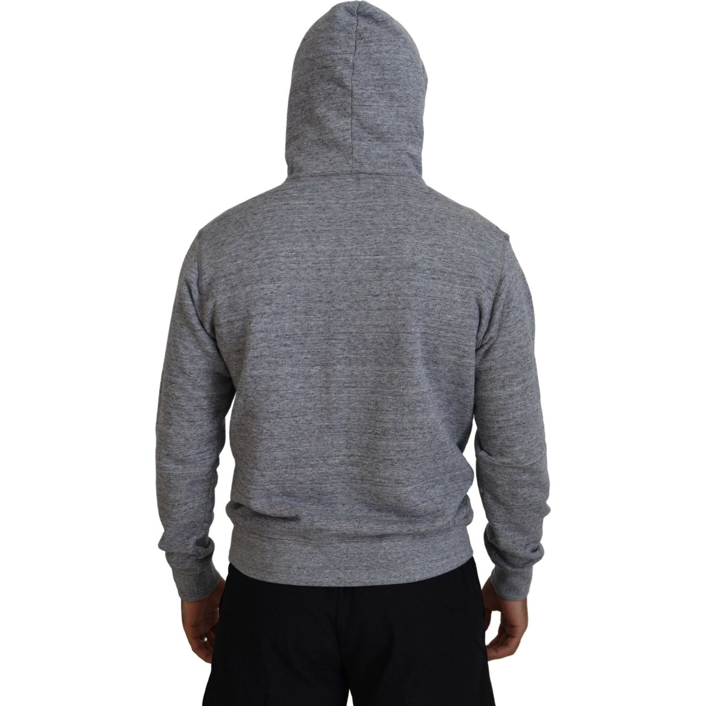 Dsquared² Gray Cotton Hooded Logo Print Men Pullover Sweater Dsquared² Dim Gray
