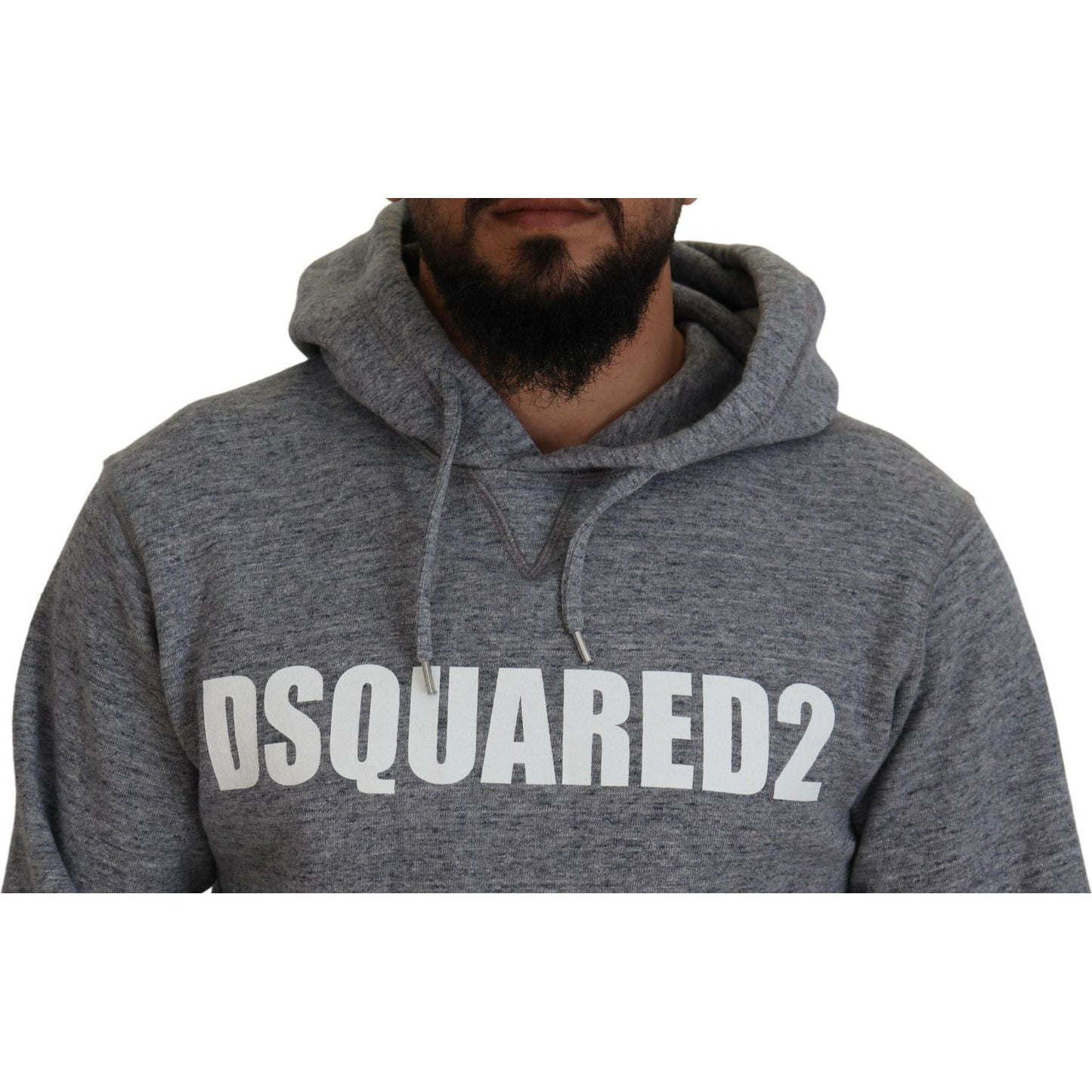 Dsquared² Gray Cotton Hooded Logo Print Men Pullover Sweater Dsquared² Dim Gray