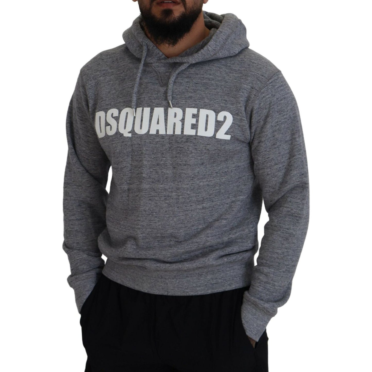 Dsquared² Gray Cotton Hooded Logo Print Men Pullover Sweater Dsquared² Dark Slate Gray
