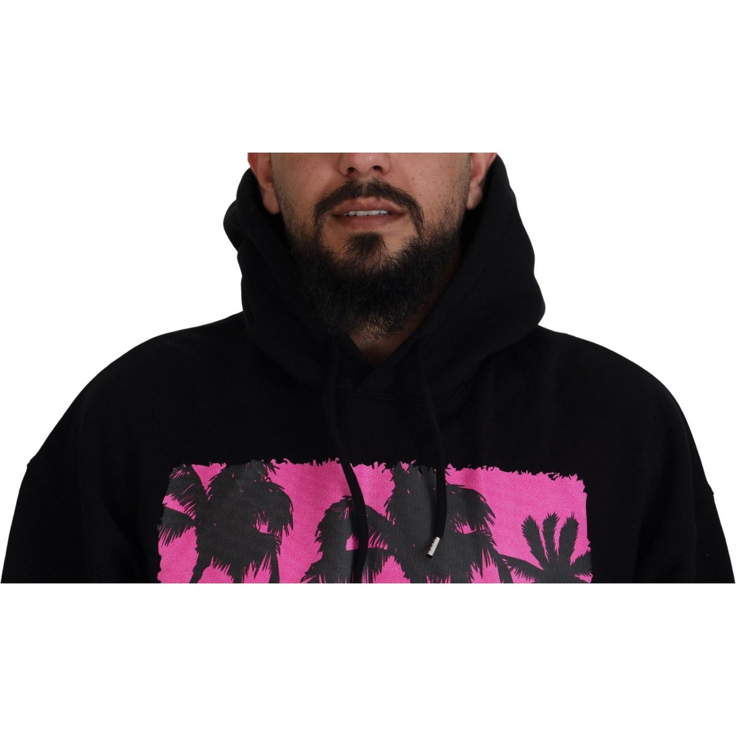 Dsquared² Black Cotton Hooded Printed Men Pullover Sweater Dsquared² Pale Violet Red