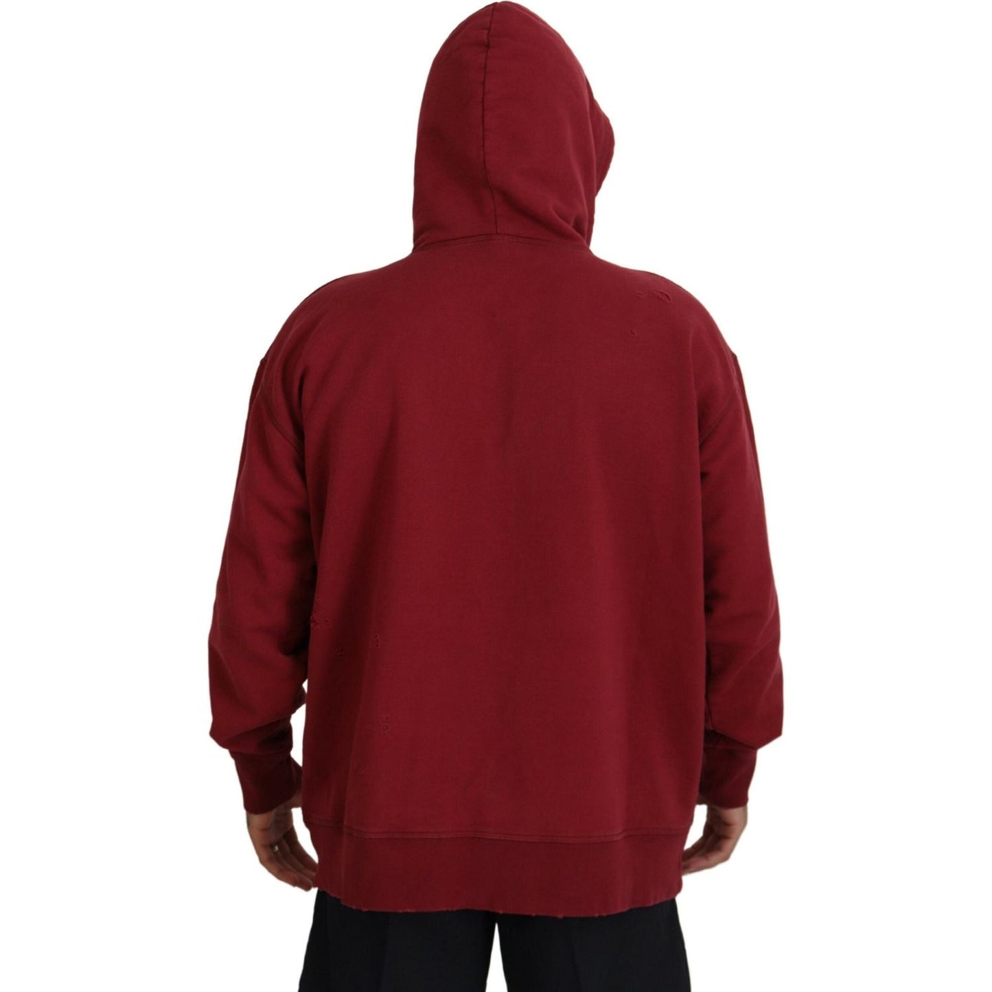Dsquared² Maroon Cotton Tattered Hooded Printed Pullover Sweater Dsquared² Dark Red