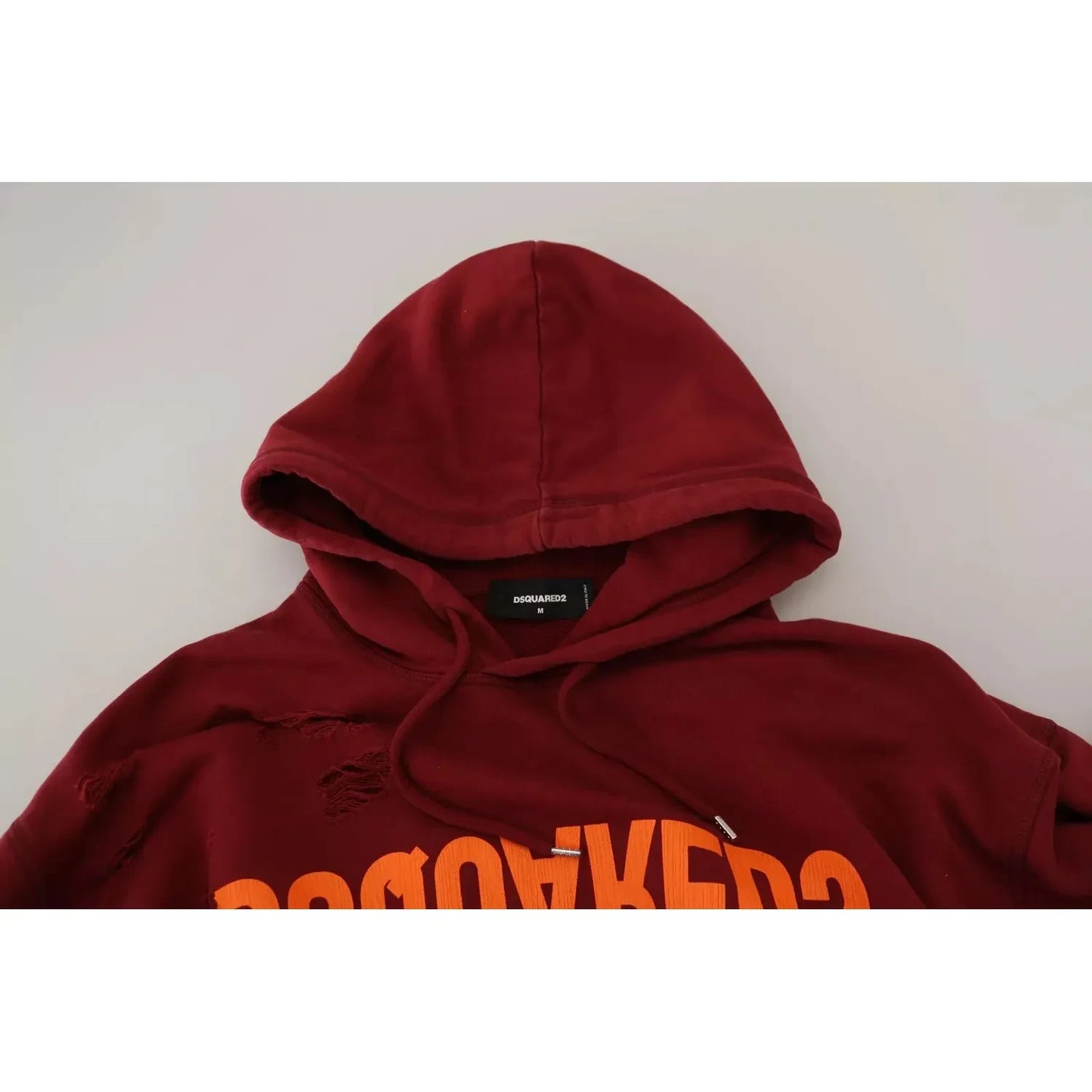 Dsquared² Maroon Cotton Tattered Hooded Printed Pullover Sweater Dsquared² Dark Red