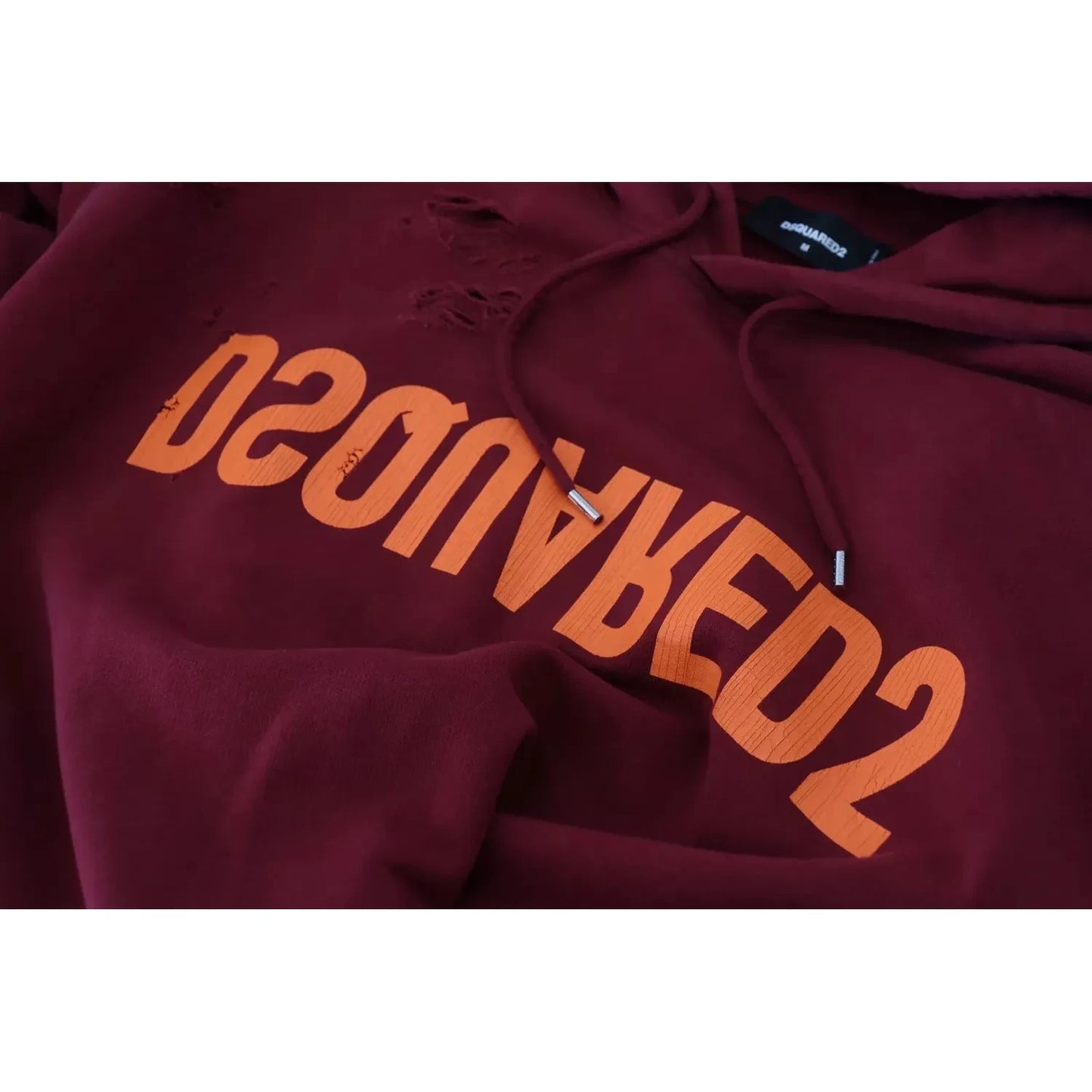Dsquared² Maroon Cotton Tattered Hooded Printed Pullover Sweater Dsquared² Black
