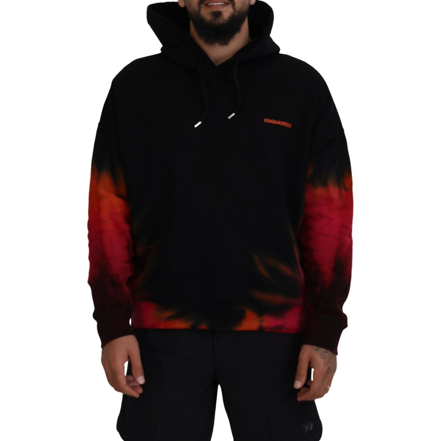 Dsquared² Black Red Cotton Hooded Tie Dye Pullover Sweater Dsquared² Black