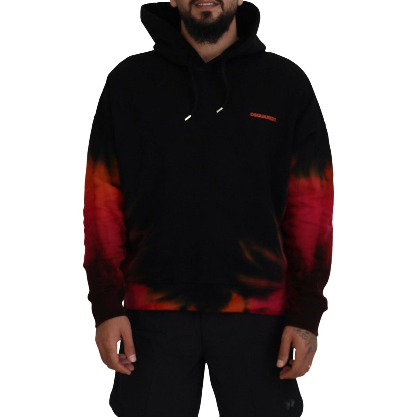 Dsquared² Black Red Cotton Hooded Tie Dye Pullover Sweater Dsquared² Black