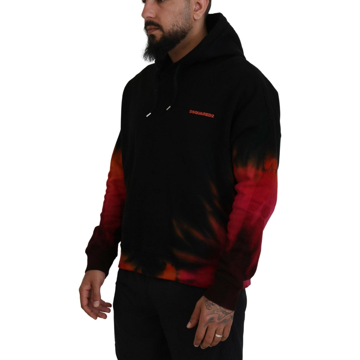 Dsquared² Black Red Cotton Hooded Tie Dye Pullover Sweater Dsquared² Black