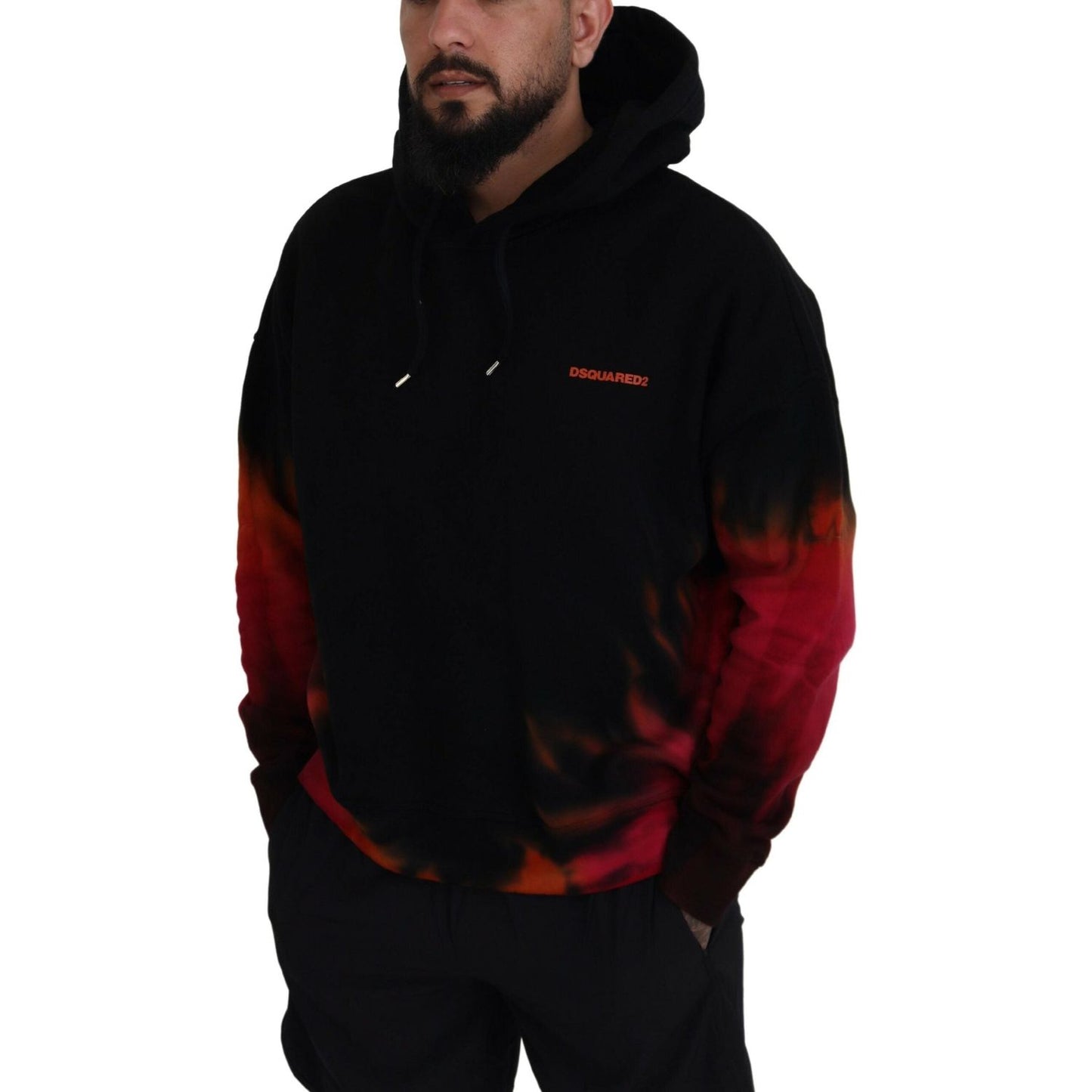 Dsquared² Black Red Cotton Hooded Tie Dye Pullover Sweater Dsquared² Black
