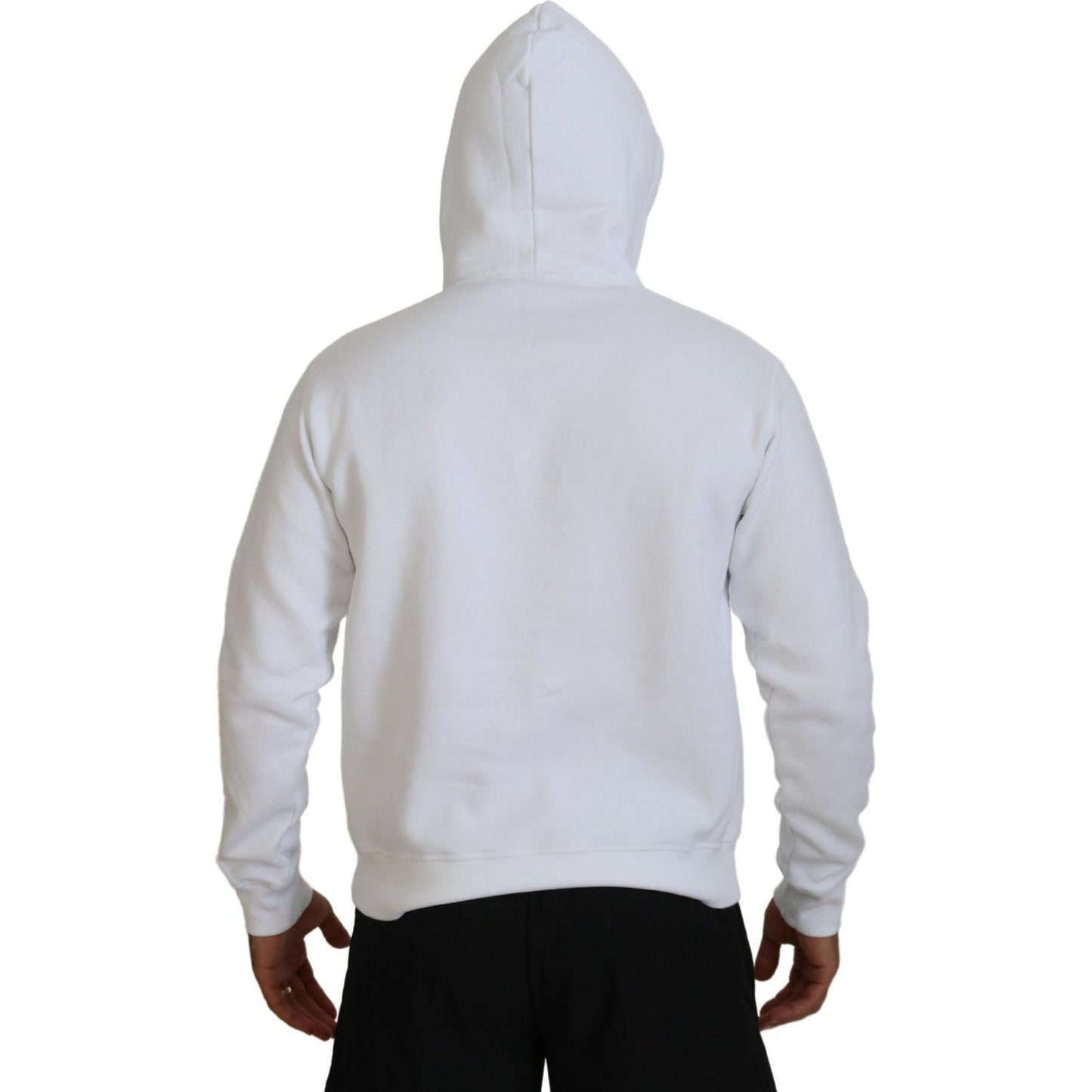 Dsquared² White Cotton Hooded Printed Men Pullover Sweater Dsquared² Gray