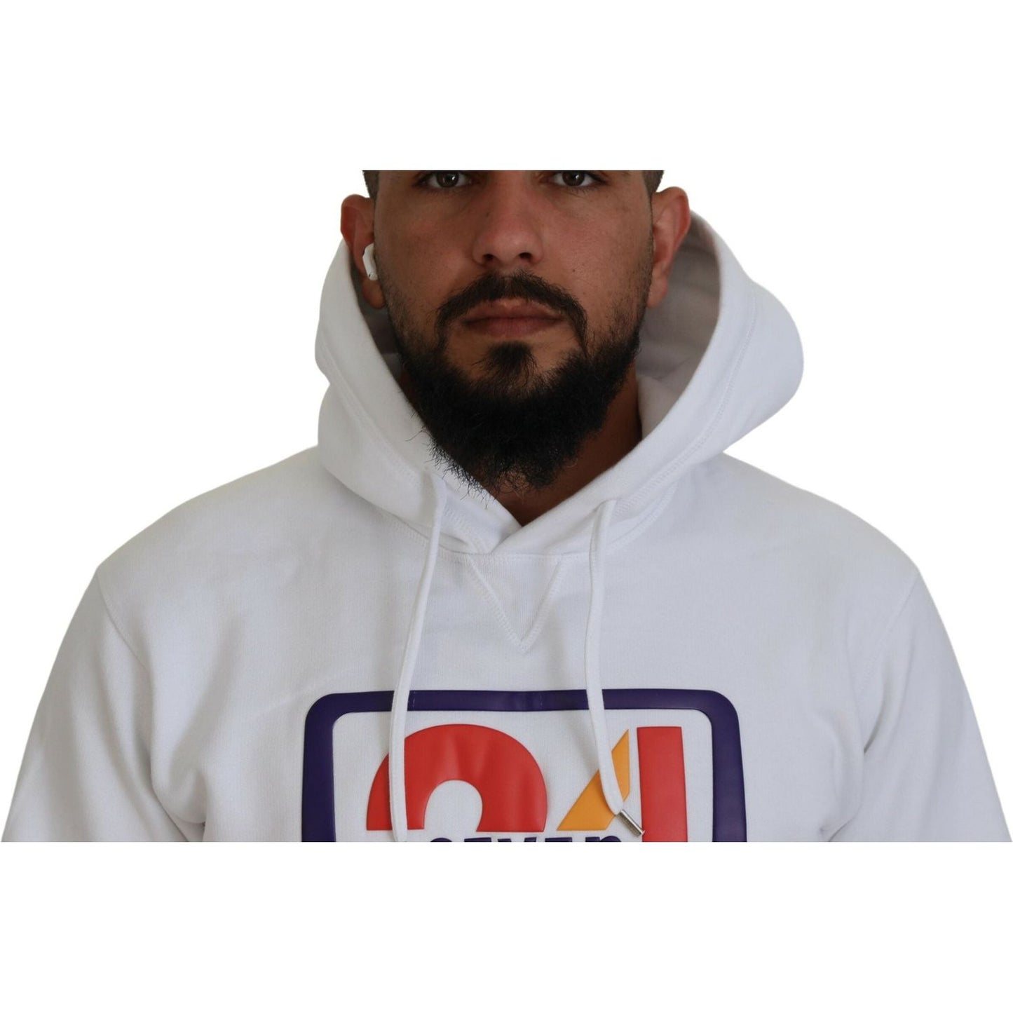 Dsquared² White Cotton Hooded Printed Men Pullover Sweater Dsquared² Gray