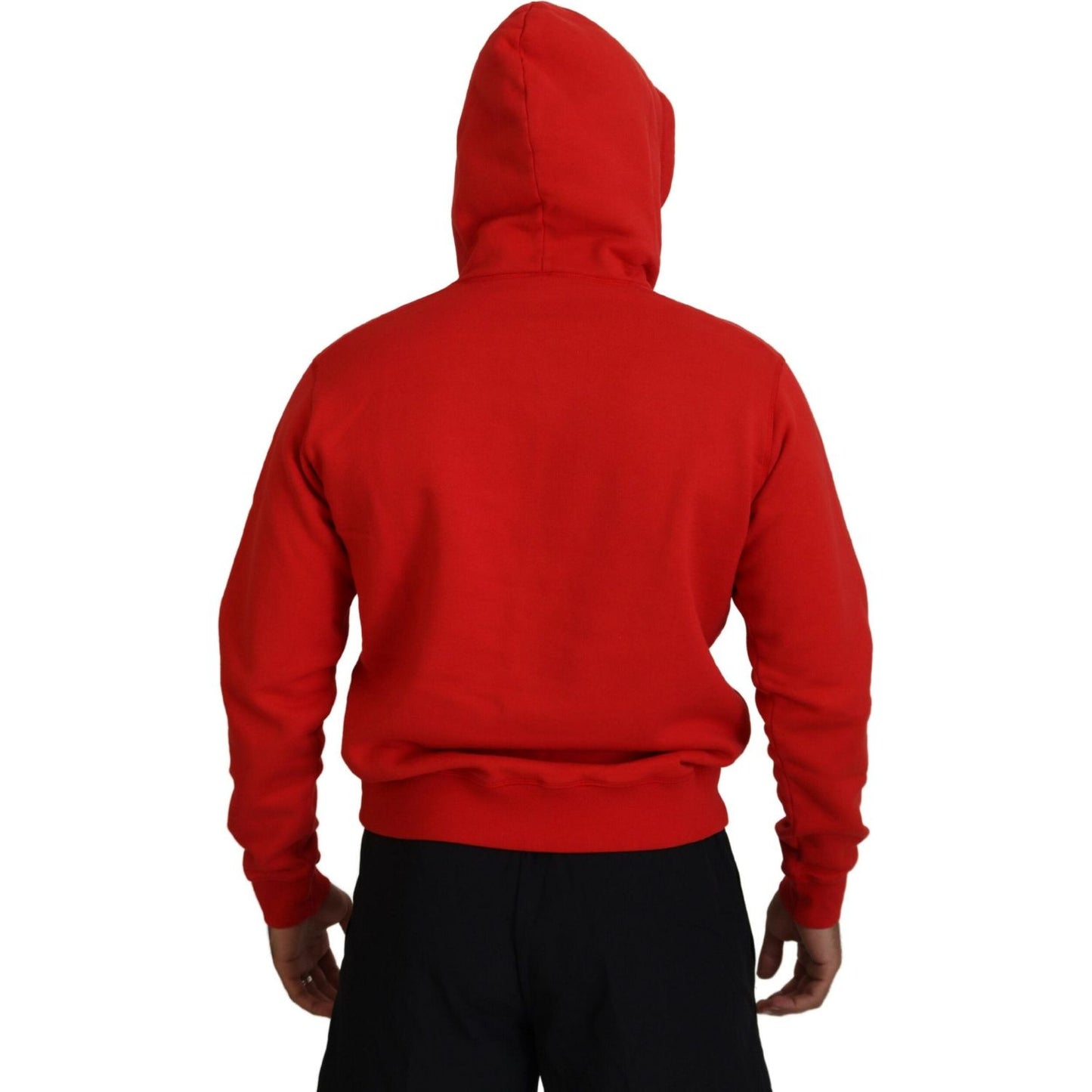 Dsquared² Red Cotton Hooded Printed Men Pullover Sweater Dsquared² Firebrick