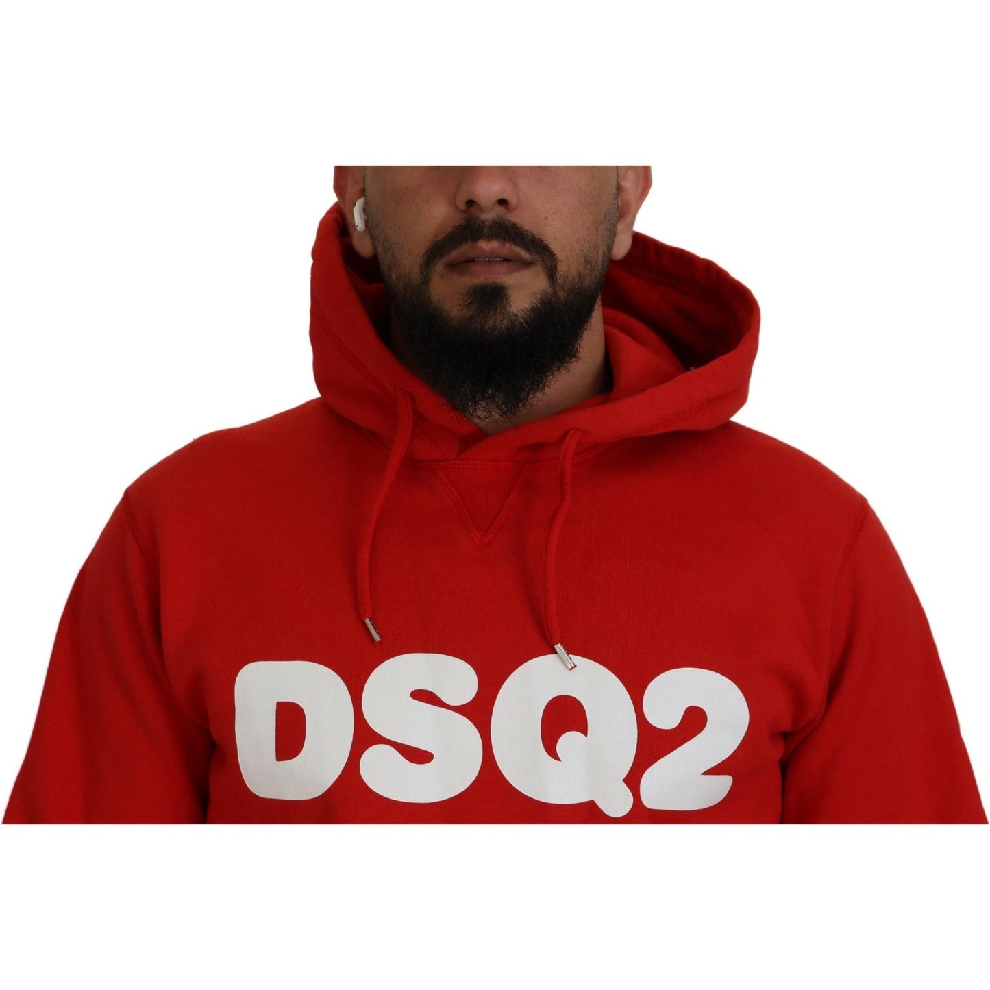 Dsquared² Red Cotton Hooded Printed Men Pullover Sweater Dsquared² Dark Red