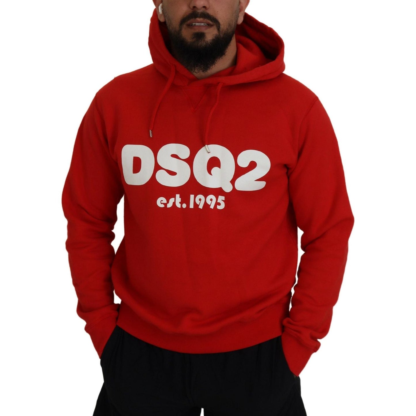 Dsquared² Red Cotton Hooded Printed Men Pullover Sweater Dsquared² Dark Red