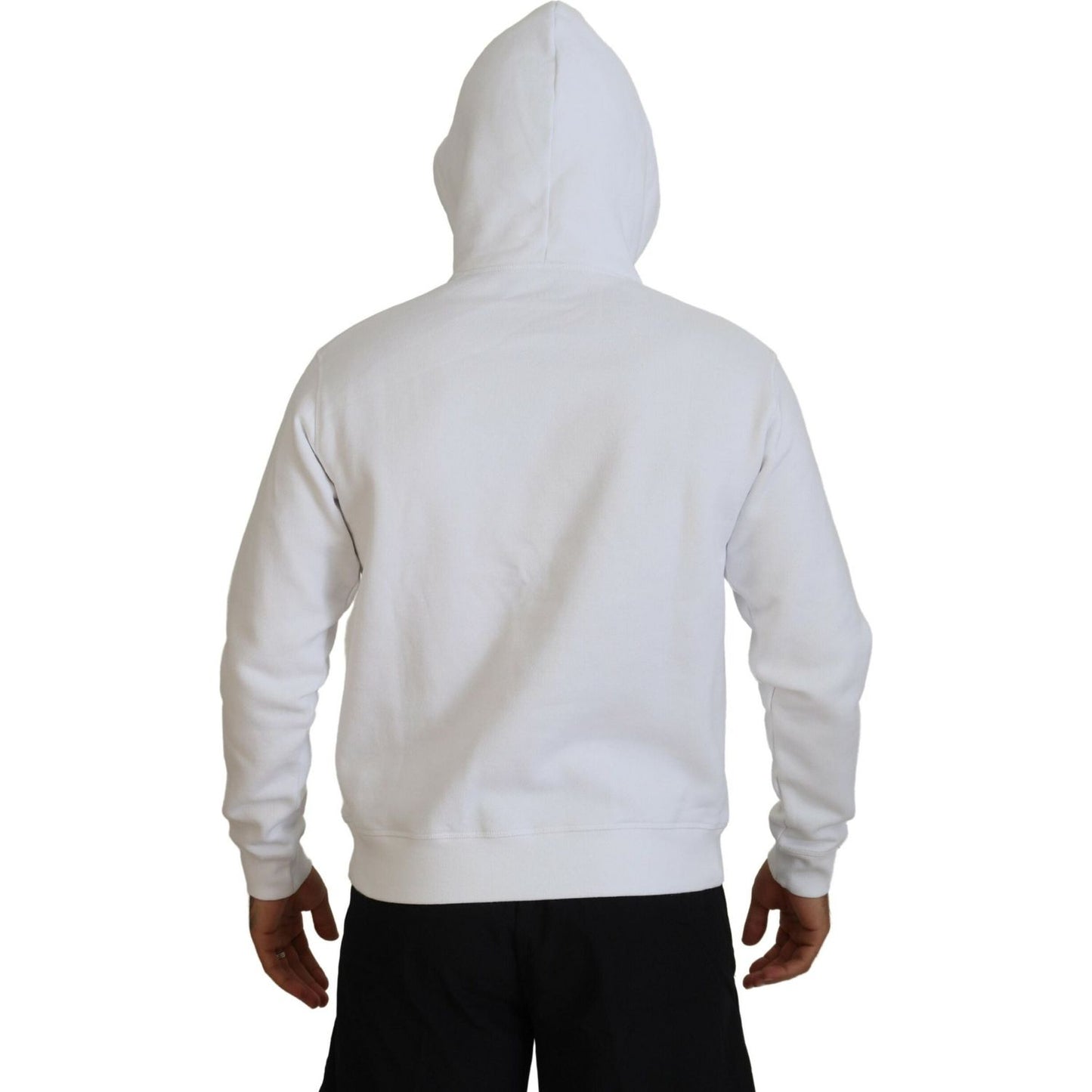 Dsquared² White Cotton Hooded Printed Pullover Sweater Dsquared² Gray