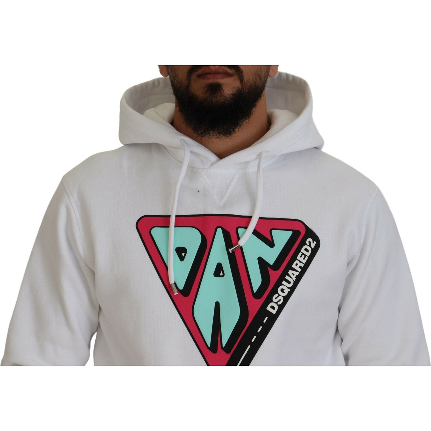 Dsquared² White Cotton Hooded Printed Pullover Sweater Dsquared² Gray