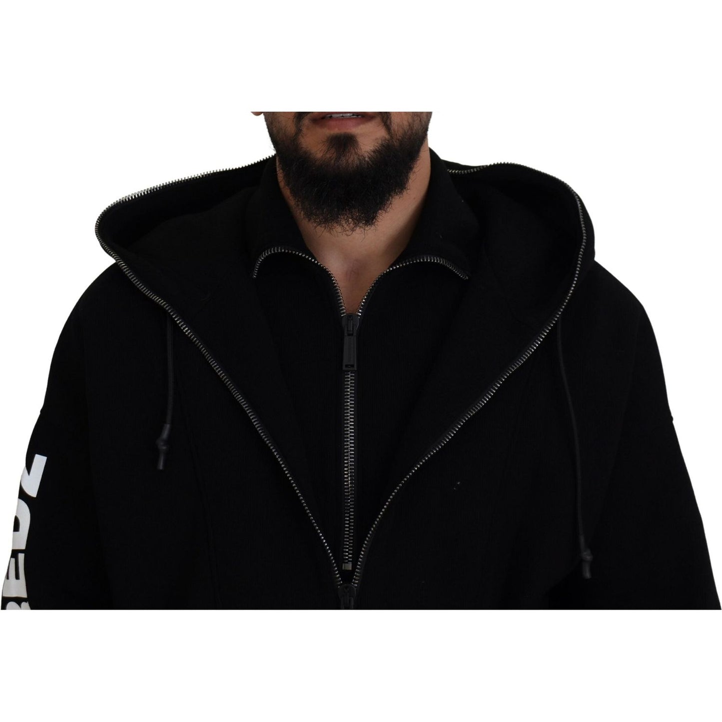 Dsquared² Black Hooded Printed Sleeves Double Zip Sweater Dsquared² Black