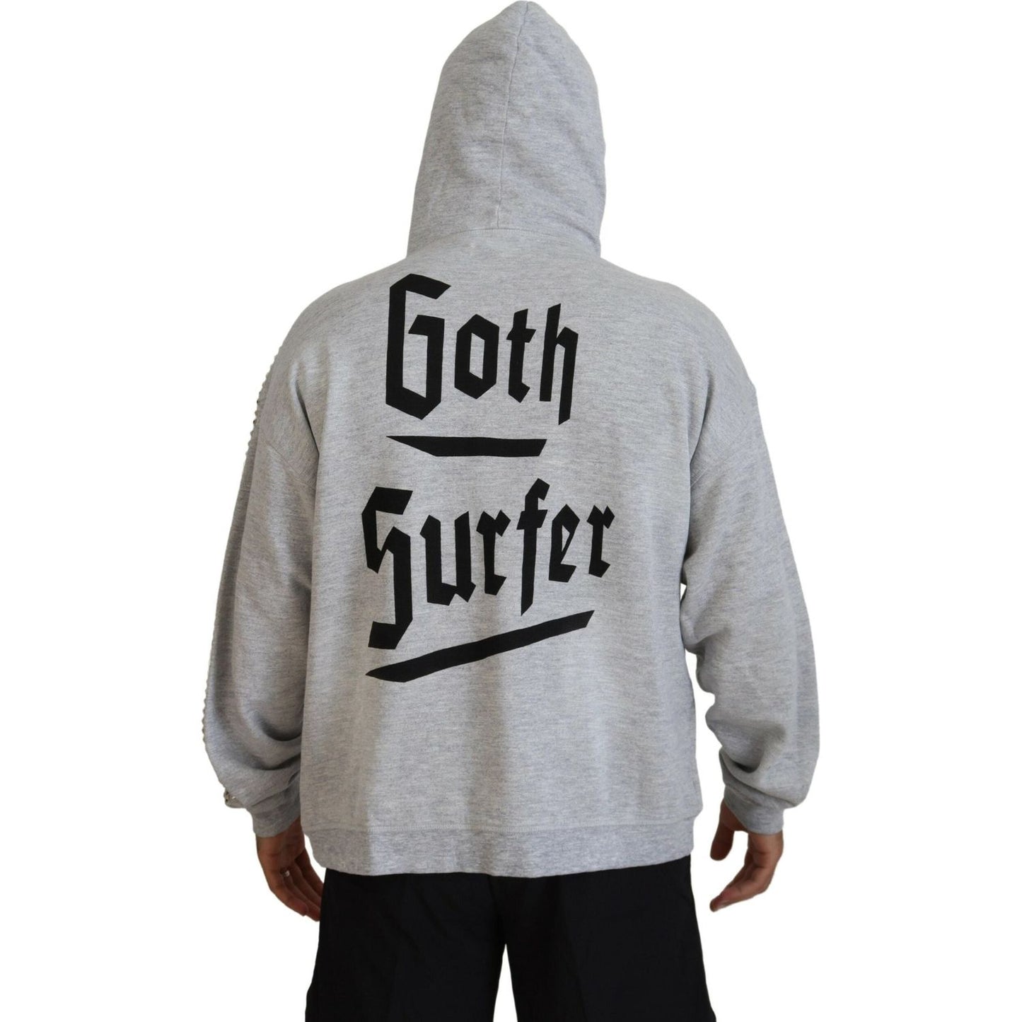 Dsquared² Gray Hooded Printed Crystal Embellishment Sweater Dsquared² Dark Gray