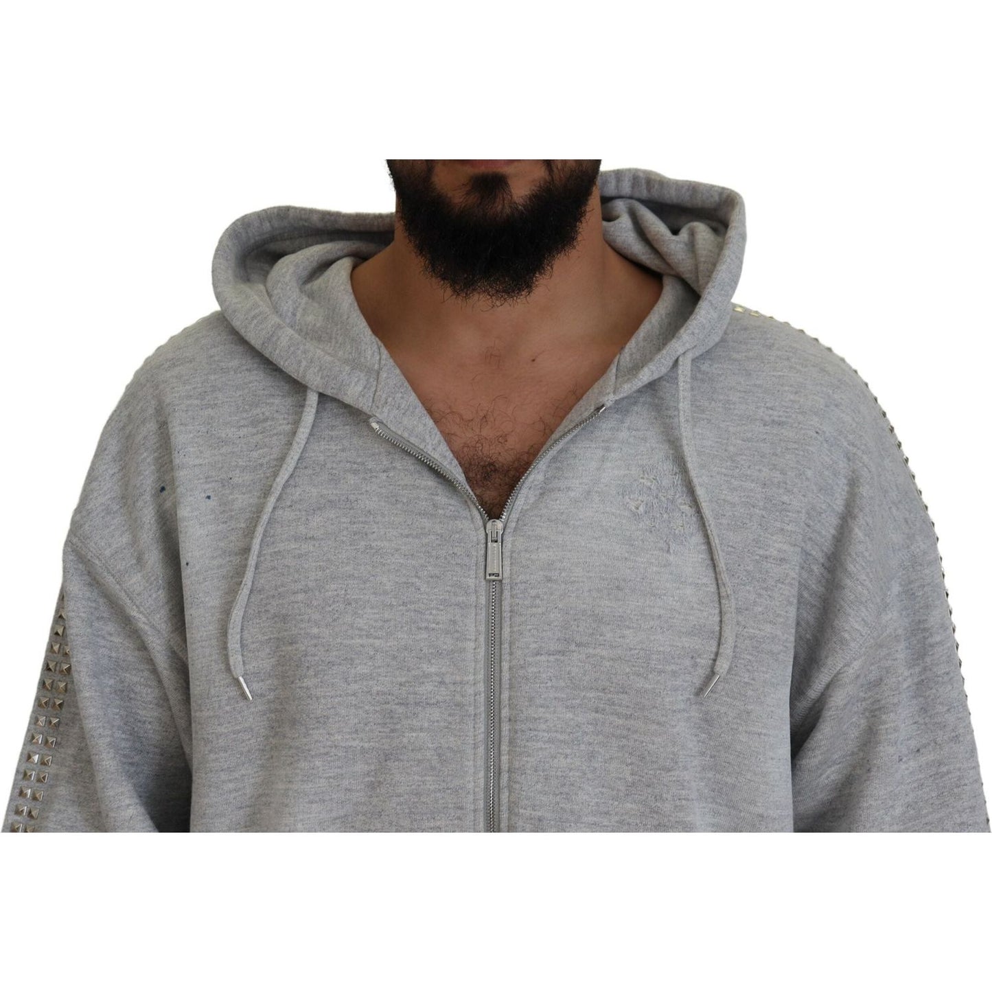 Dsquared² Gray Hooded Printed Crystal Embellishment Sweater Dsquared² Light Slate Gray