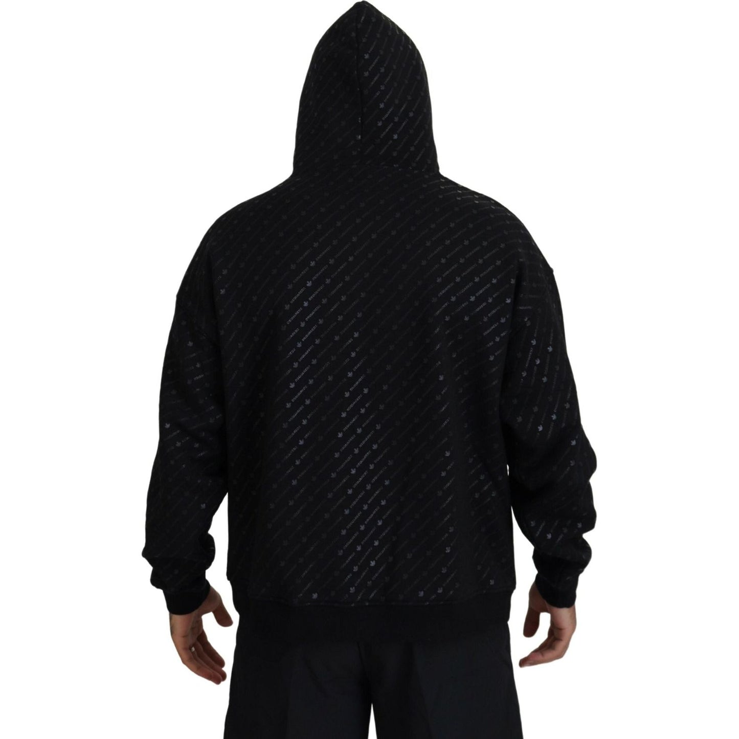 Dsquared² Black Cotton Hooded Printed Men Pullover Sweater Dsquared² Black