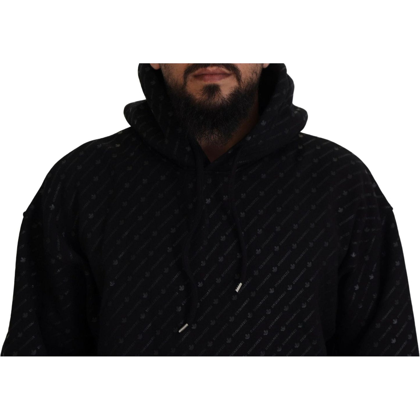 Dsquared² Black Cotton Hooded Printed Men Pullover Sweater Dsquared² Black