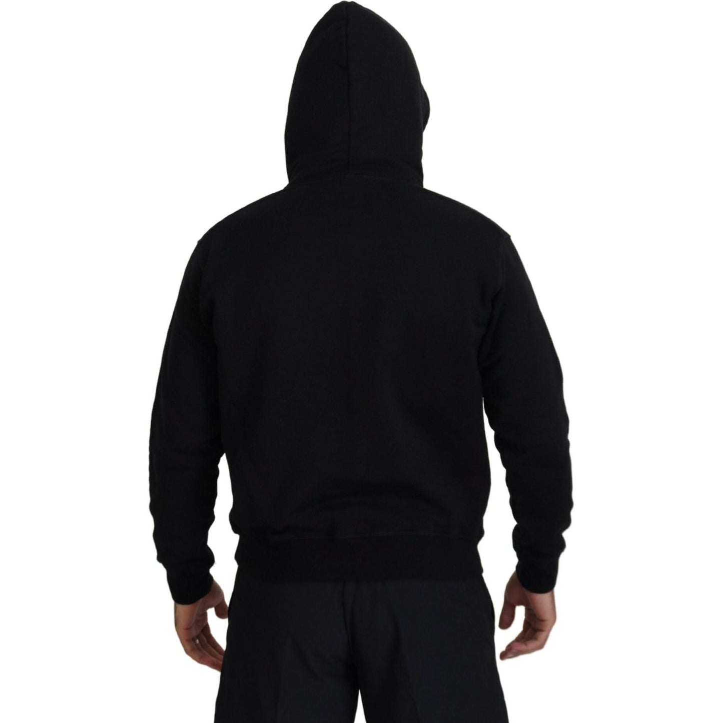 Dsquared² Black Cotton Hooded Printed Men Pullover Sweater Dsquared² Black