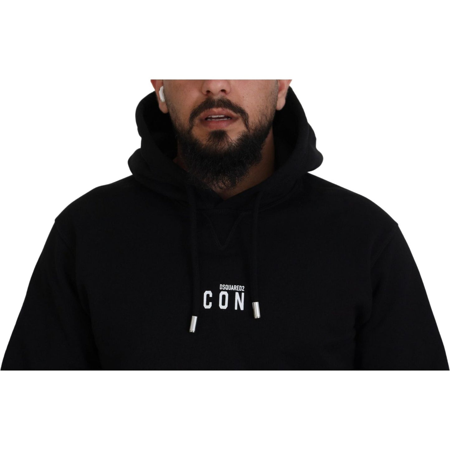 Dsquared² Black Cotton Hooded Printed Men Pullover Sweater Dsquared² Black