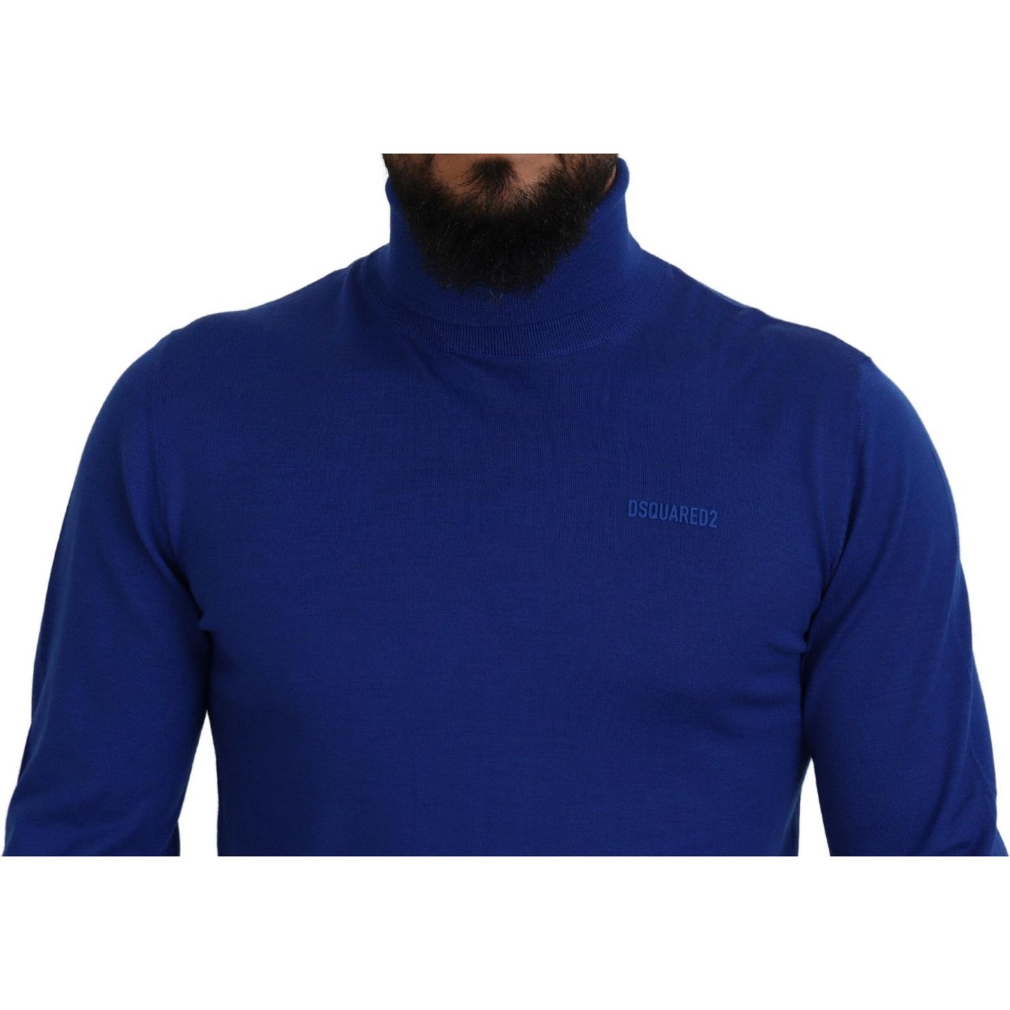 Dsquared² Blue Logo Print Long Sleeves Turtle Neck Sweater Dsquared² Midnight Blue