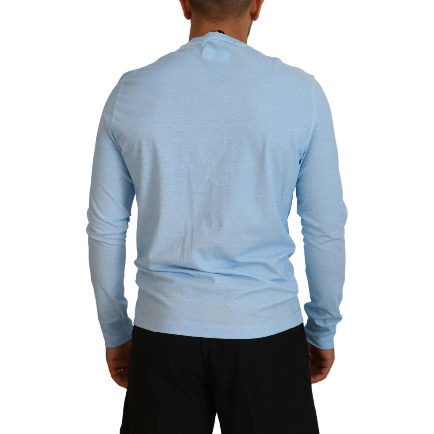 Dsquared² Light Blue Printed Long Sleeves Men Sweater Dsquared² Dark Gray