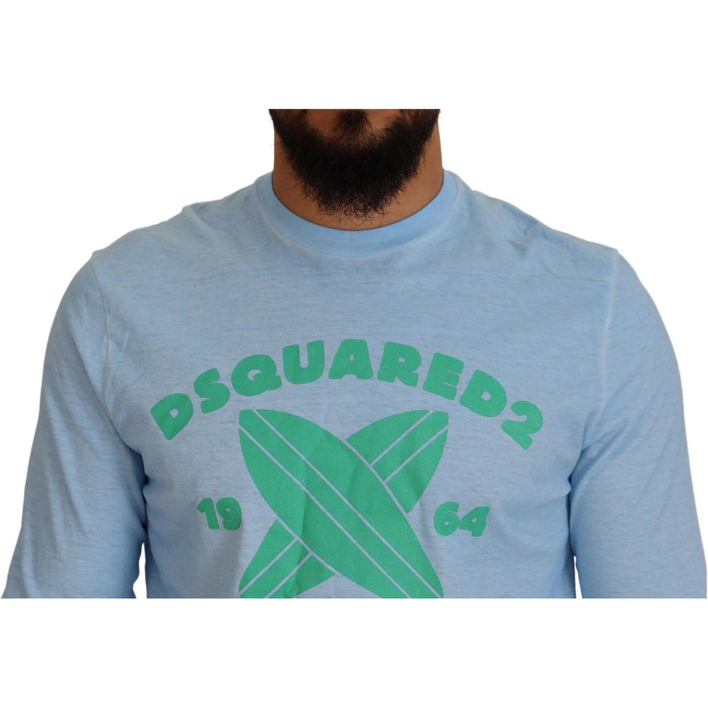 Dsquared² Light Blue Printed Long Sleeves Men Sweater Dsquared² Light Slate Gray