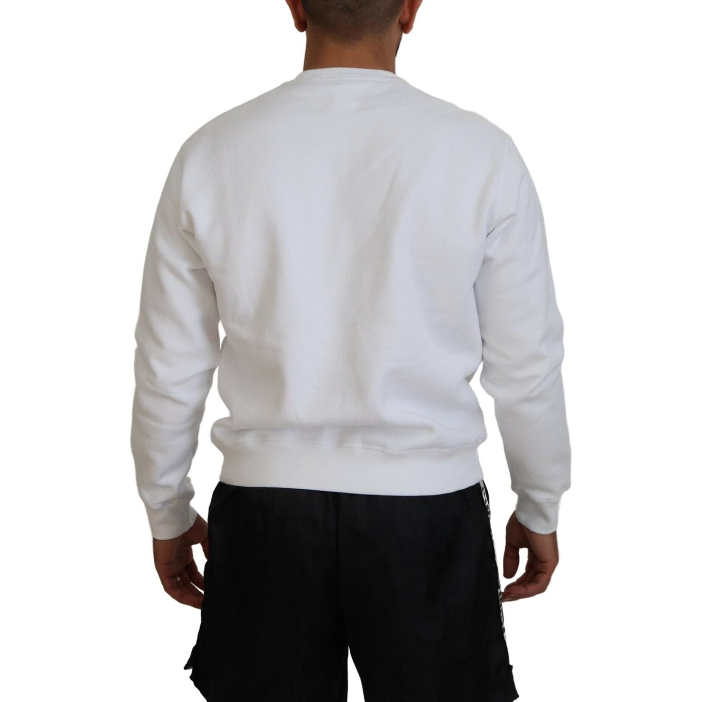 Dsquared² White Printed Long Sleeves Pullover Sweater Dsquared² Gray