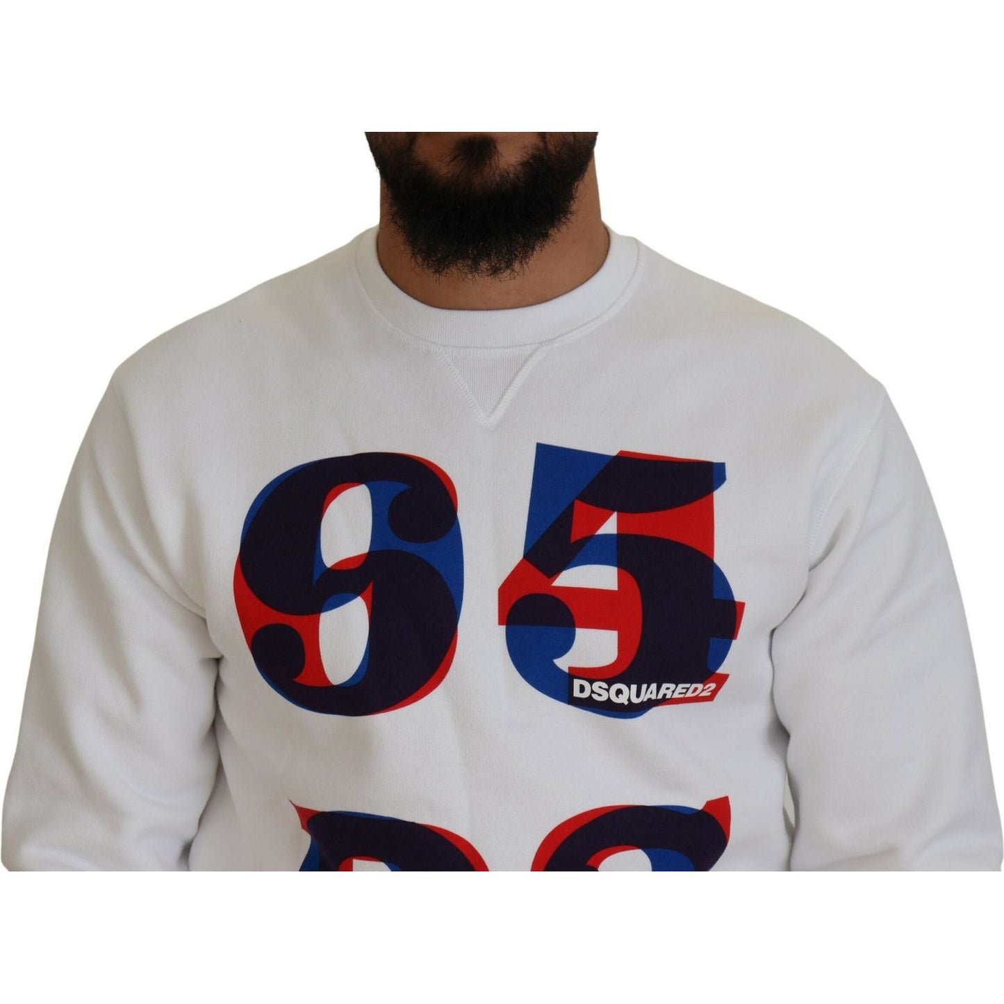Dsquared² White Printed Long Sleeves Pullover Sweater Dsquared² Gray