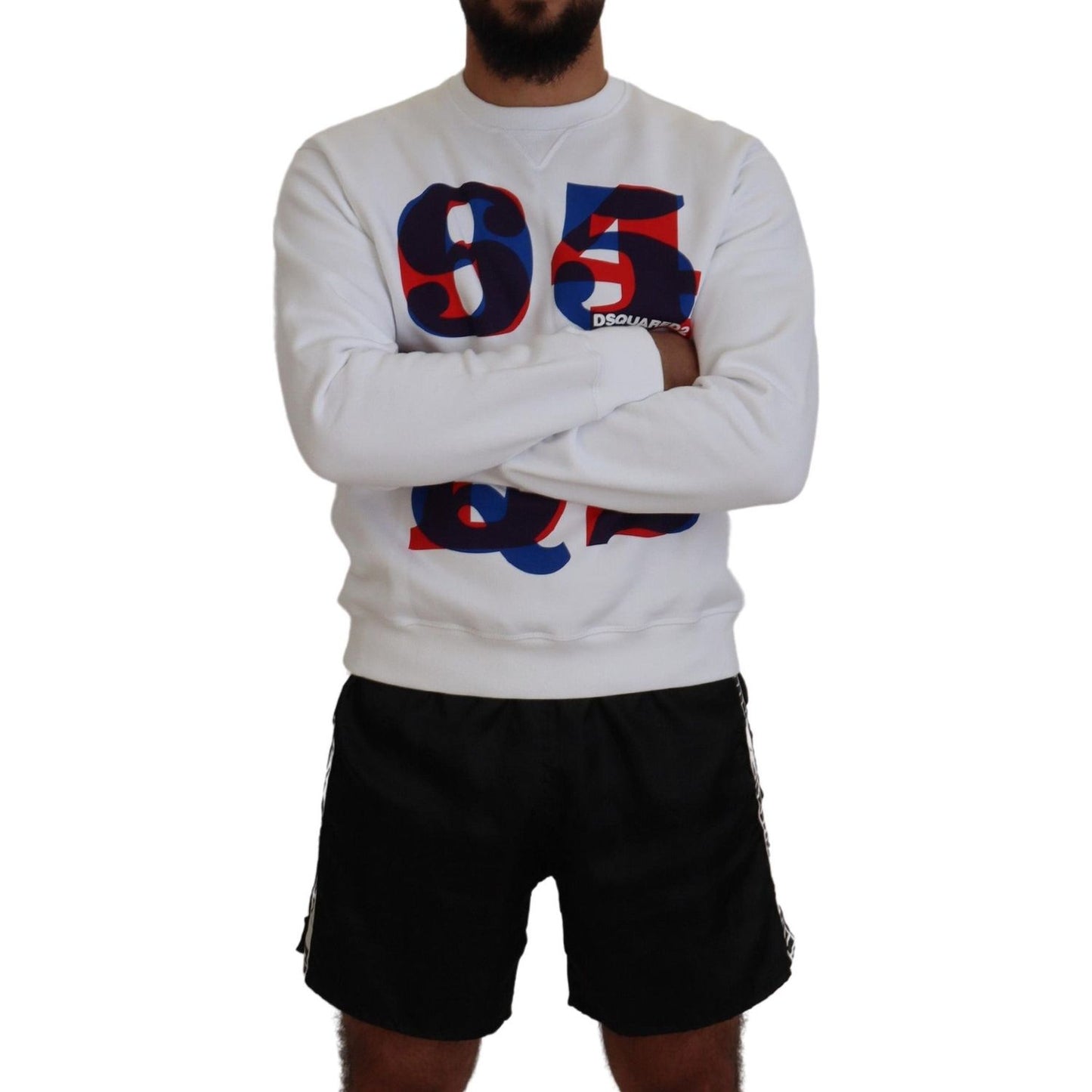 Dsquared² White Printed Long Sleeves Pullover Sweater Dsquared² Black