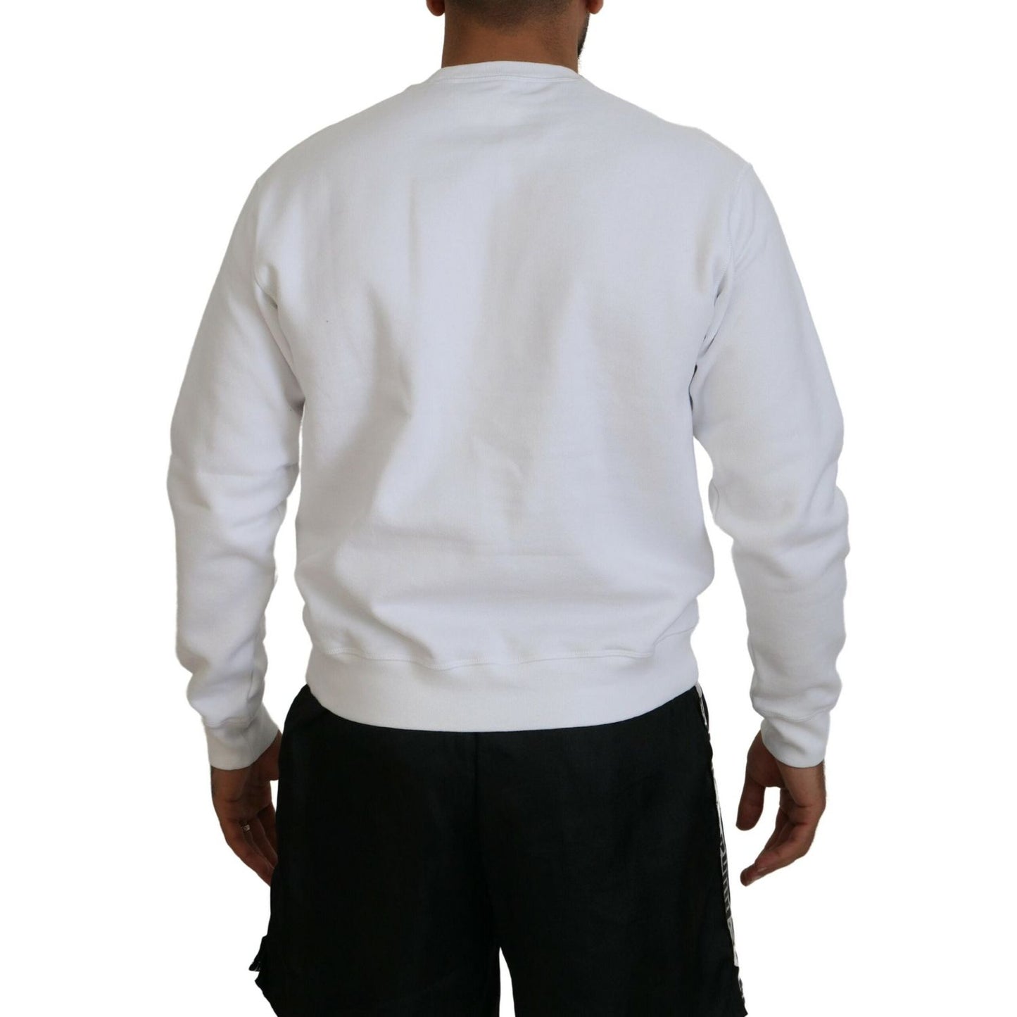Dsquared² White Cotton Printed Long Sleeves Pullover Sweater Dsquared² Gray