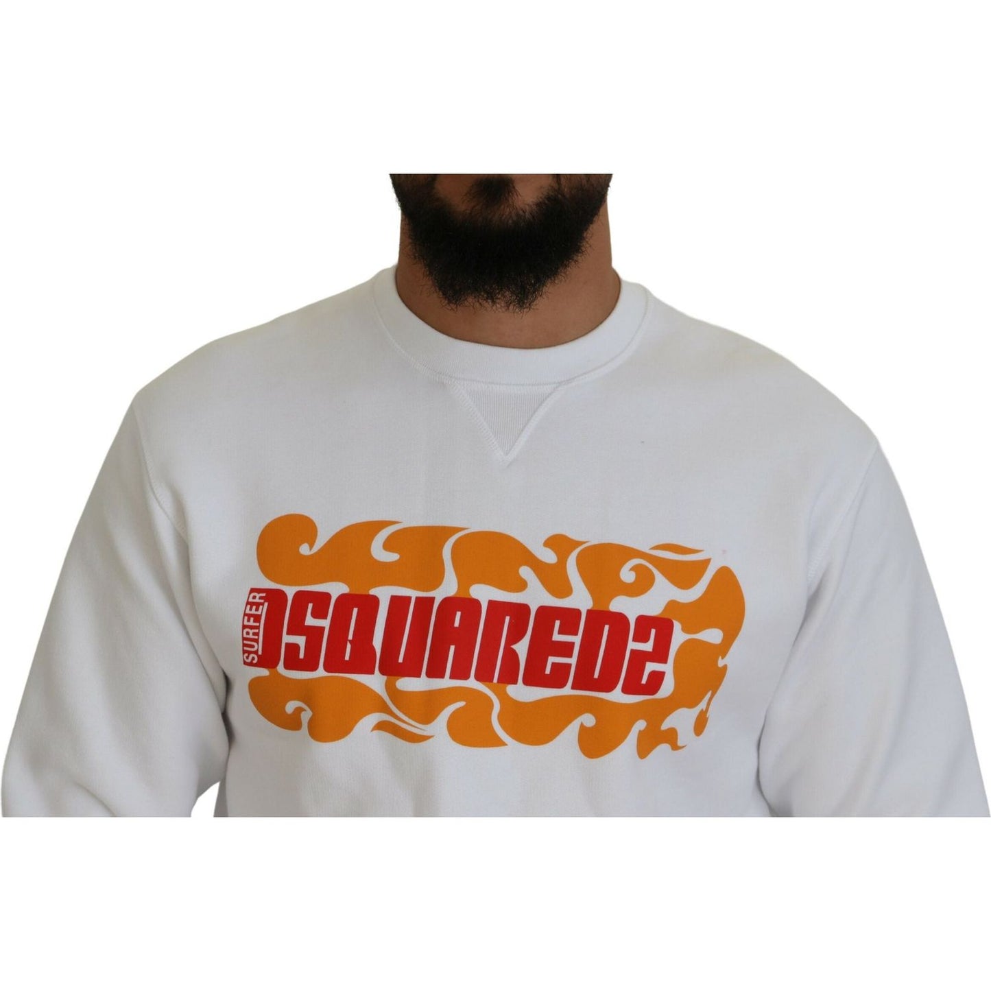 Dsquared² White Cotton Printed Long Sleeves Pullover Sweater Dsquared² Gray