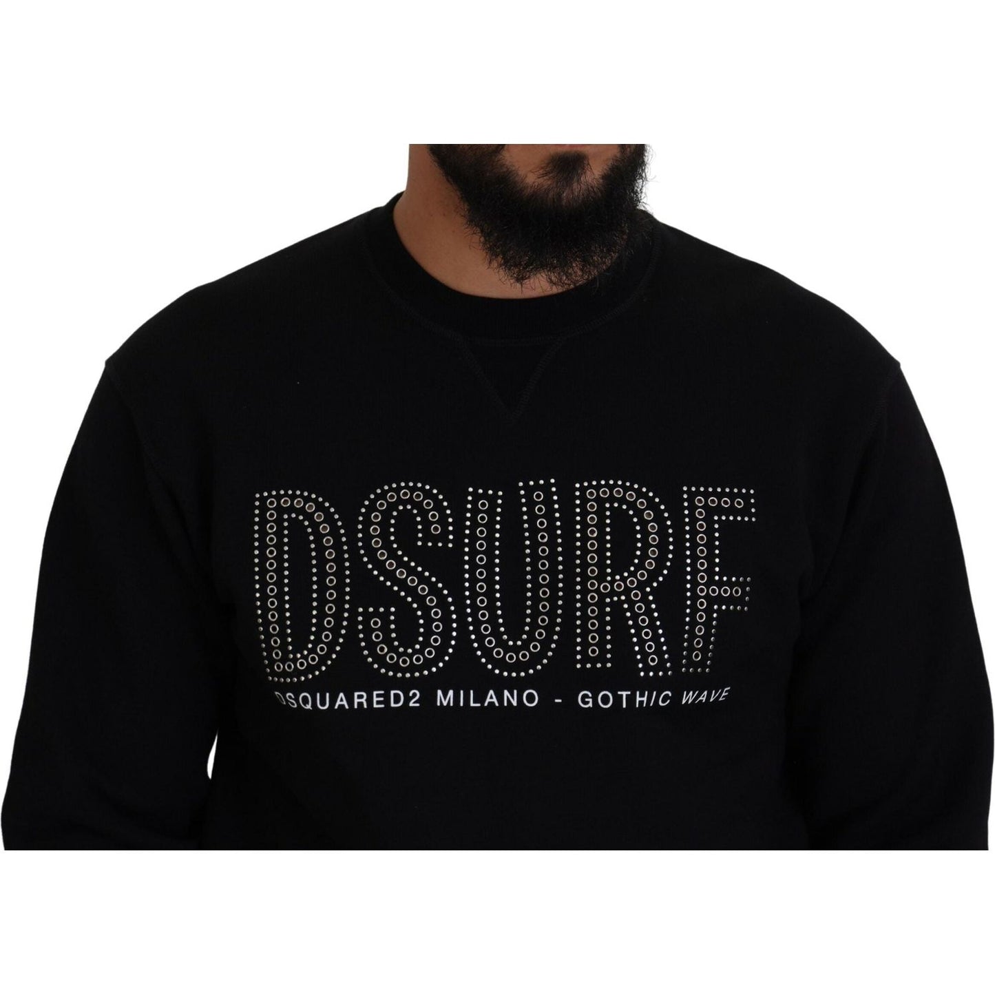 Dsquared² Black Cotton Printed Long Sleeves Pullover Sweater Dsquared² Black
