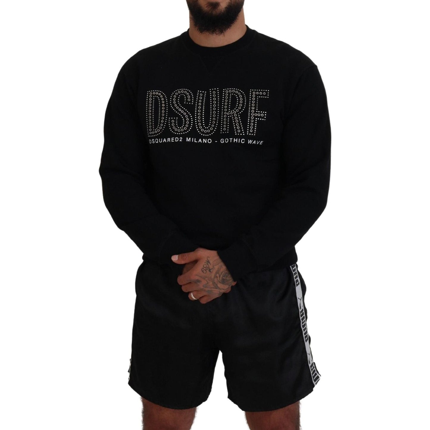 Dsquared² Black Cotton Printed Long Sleeves Pullover Sweater Dsquared² Black