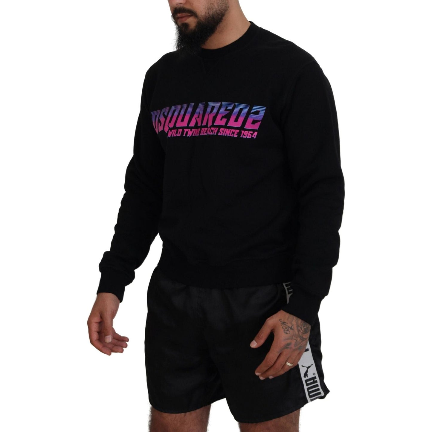 Dsquared² Black Logo Print Long Sleeves Men Pullover Sweater Dsquared² Black