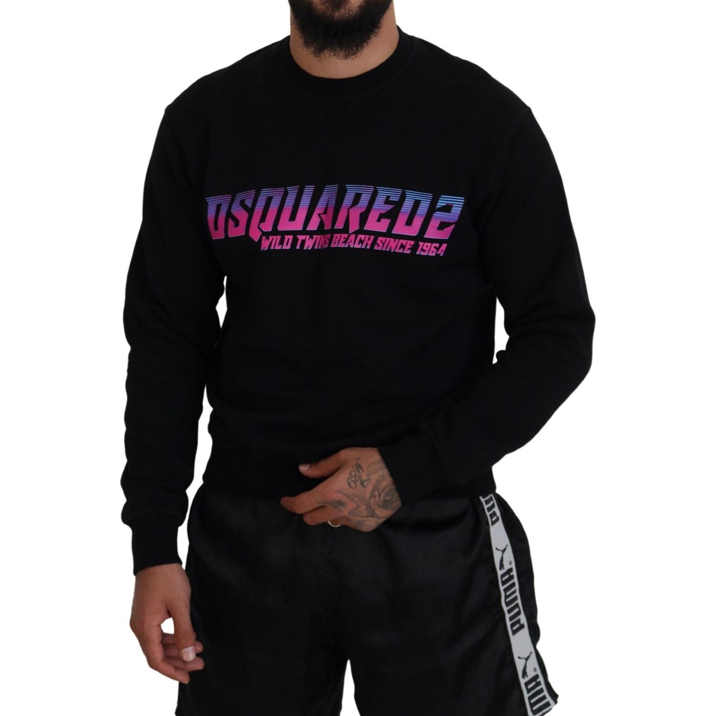 Dsquared² Black Logo Print Long Sleeves Men Pullover Sweater Dsquared² Black