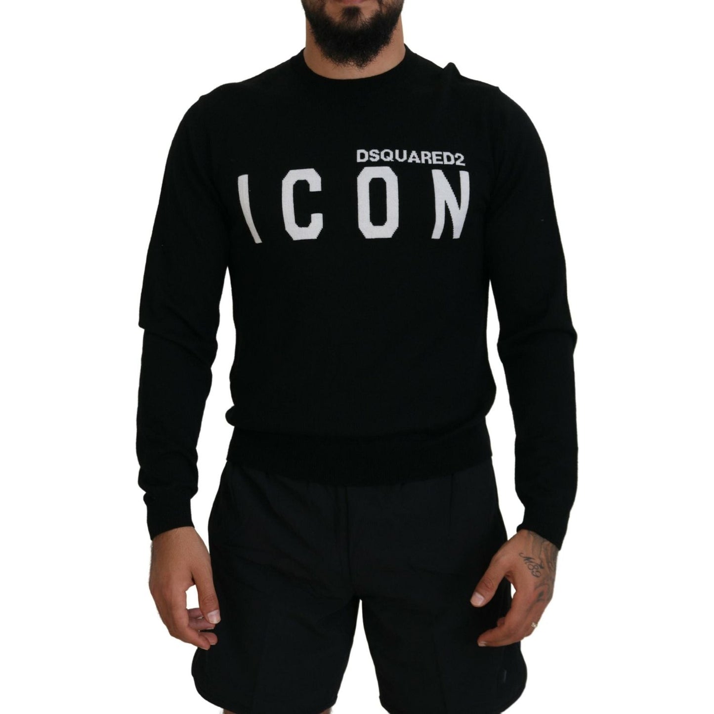 Dsquared² Black Logo Print Long Sleeves Men Pullover Sweater Dsquared² Black
