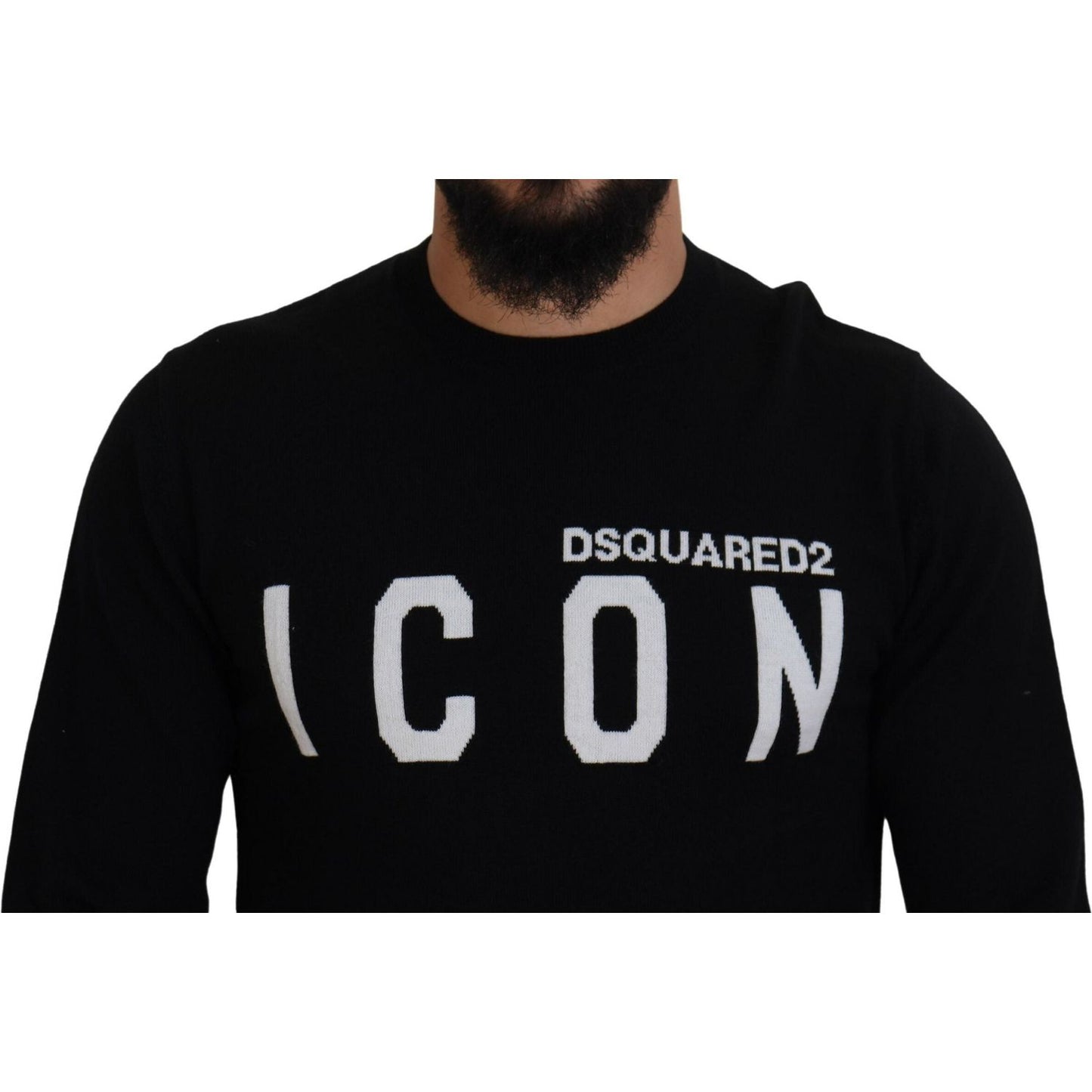Dsquared² Black Logo Print Long Sleeves Men Pullover Sweater Dsquared² Black