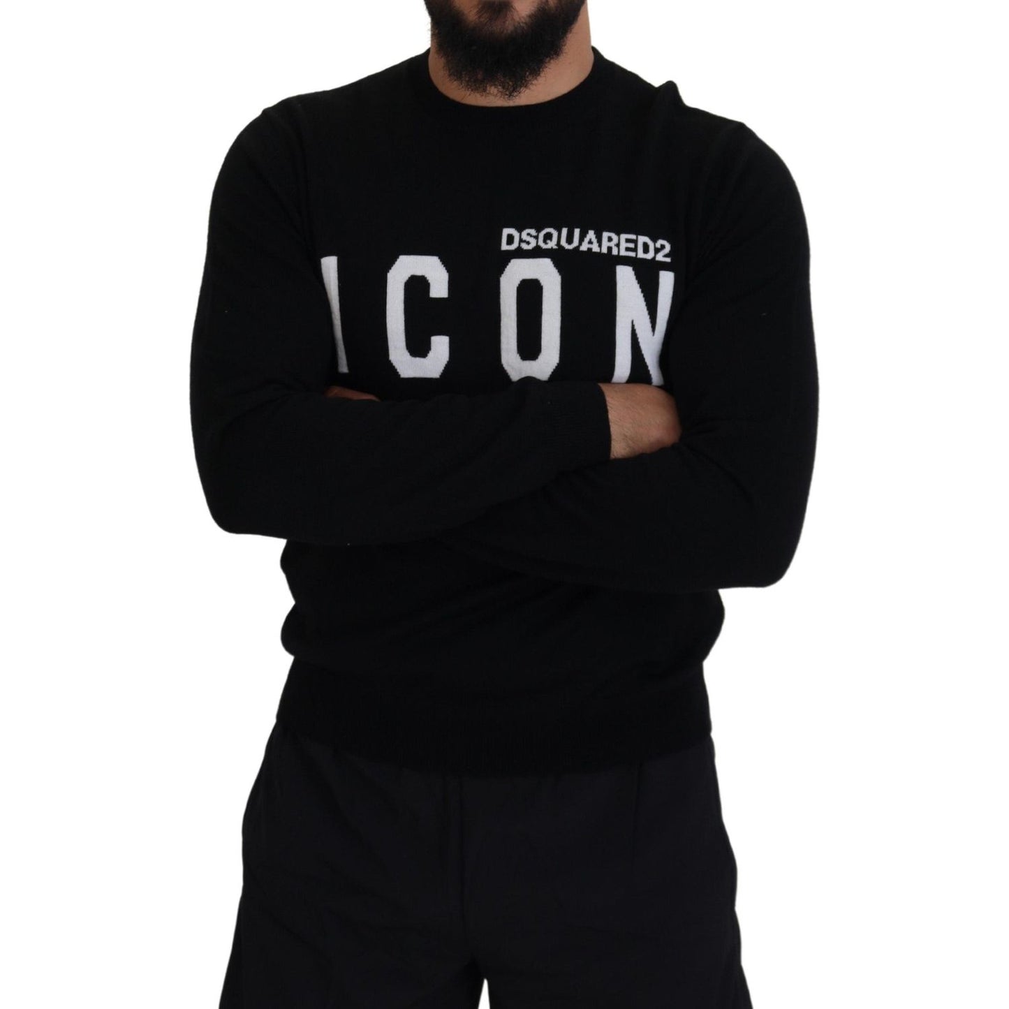 Dsquared² Black Logo Print Long Sleeves Men Pullover Sweater Dsquared² Black